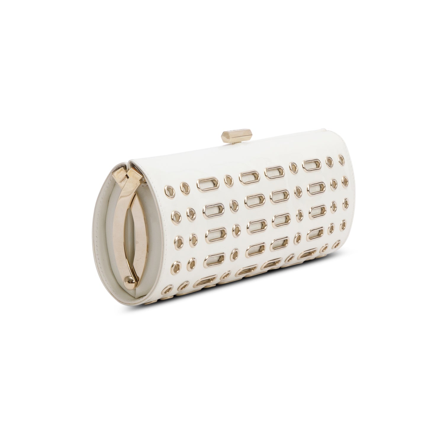 Jimmy Choo White Patent Leather Grommet Clutch w/ Dustbag