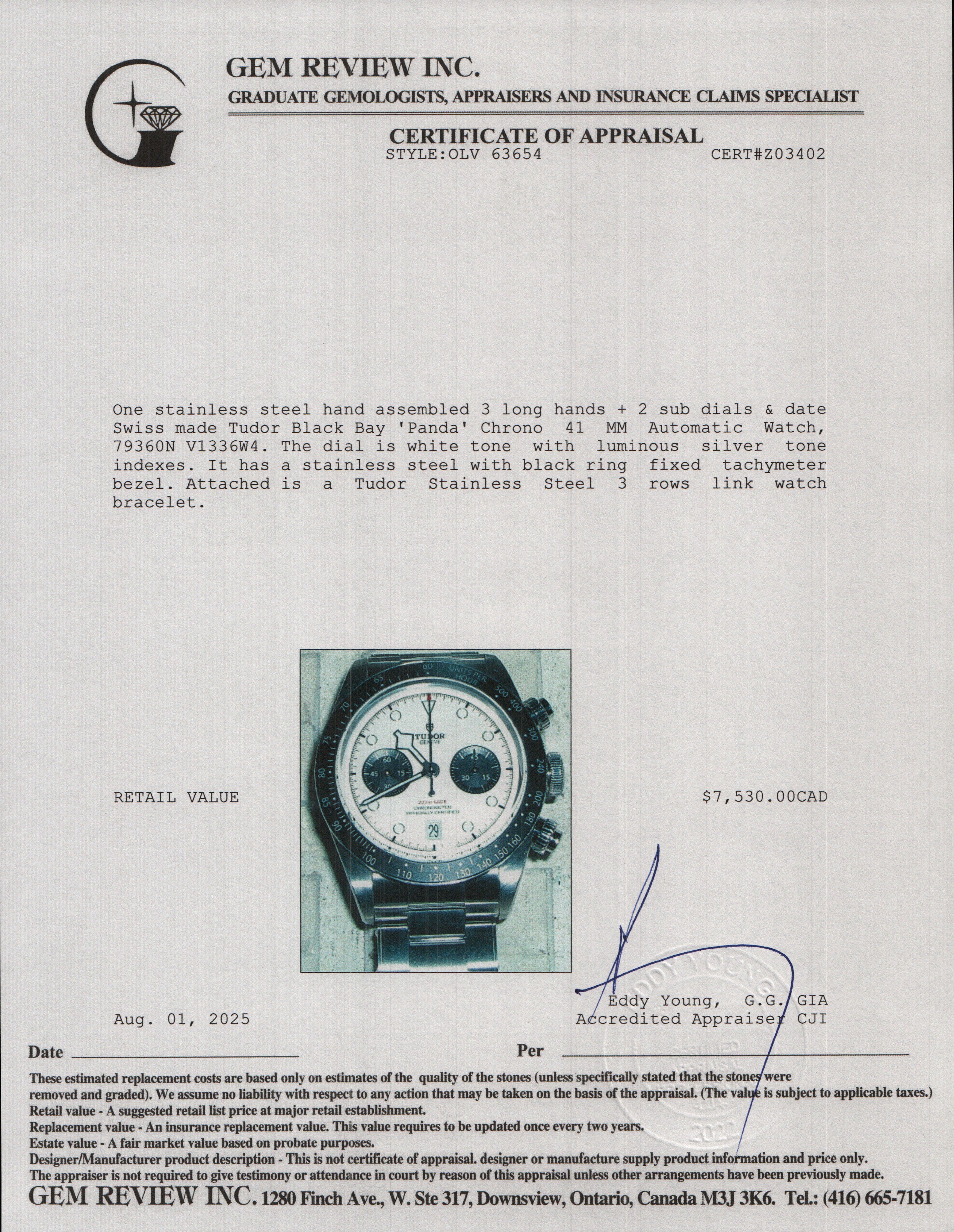 Tudor 2024 Stainless Steel Black Bay 'Panda' Chrono 41 MM Automatic Watch 79360N w/ Box & Papers