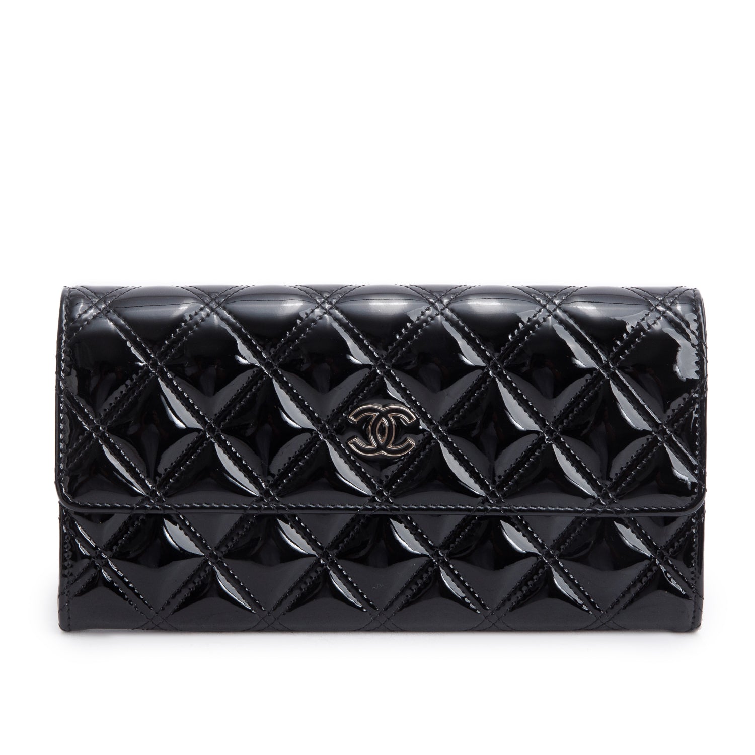 Chanel Black Quilted Patent Leather Brilliant Continental Long Flap Wallet