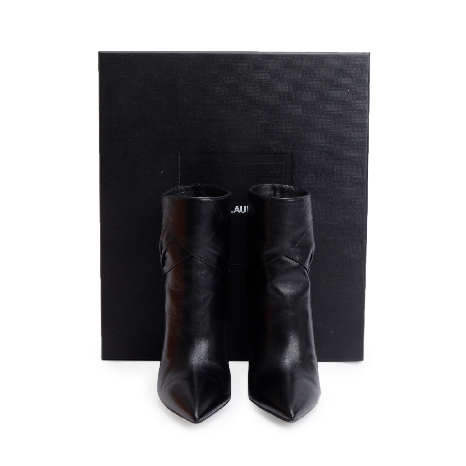 Saint Laurent Black Calf Leather Santiago Russo Kiki 100 Booties, Size 36.5 w/ Box