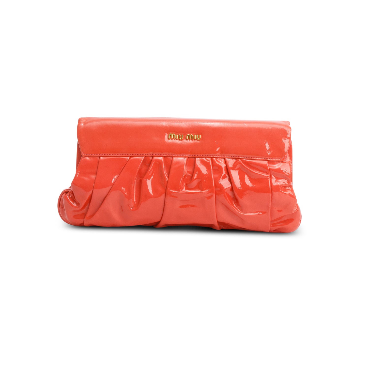 Miu Miu Orange Pleated Patent leather Clutch Bag