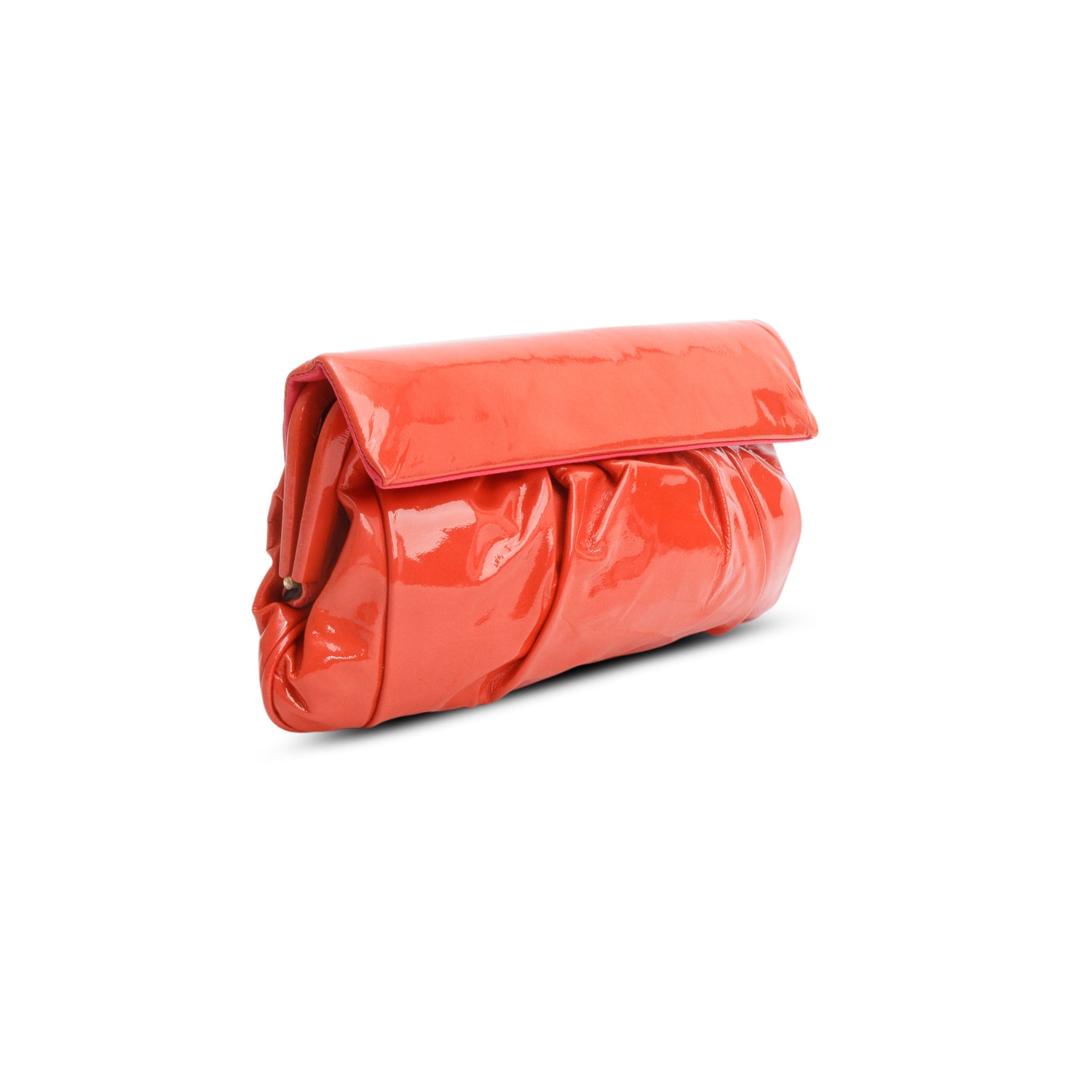Miu Miu Orange Pleated Patent leather Clutch Bag