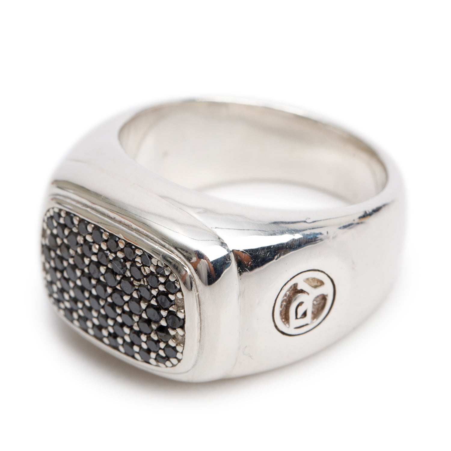 David Yurman Sterling Silver Black Diamond Streamline Signet Ring, Size 9.25