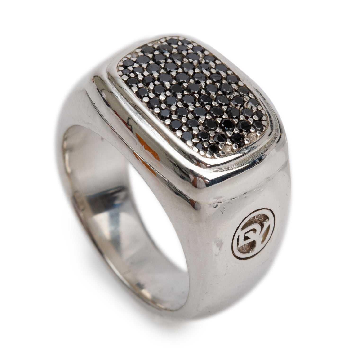 David Yurman Sterling Silver Black Diamond Streamline Signet Ring, Size 9.25