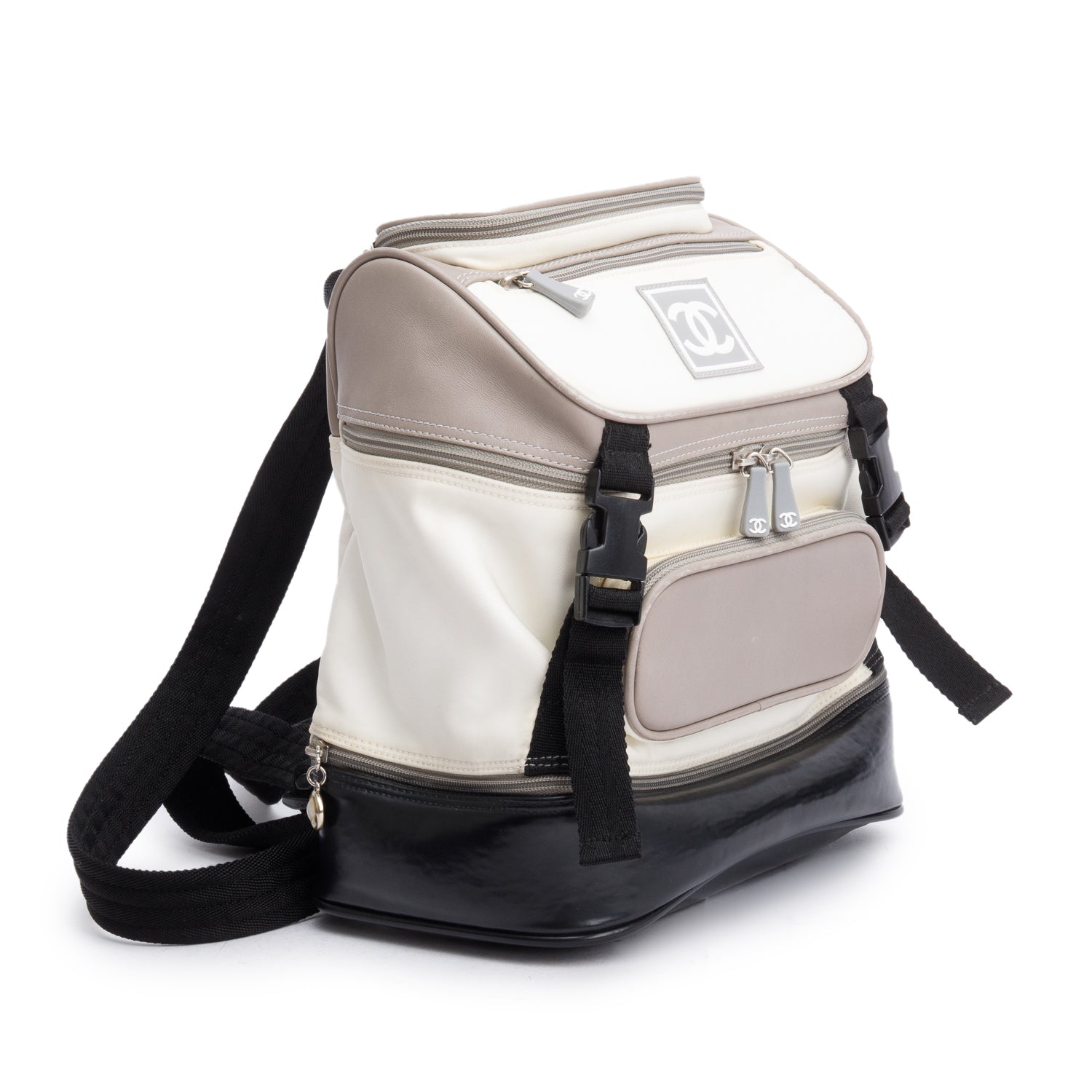 Chanel White Nylon Black /Grey Leather Trim Sport Ligne Tiered Backpack