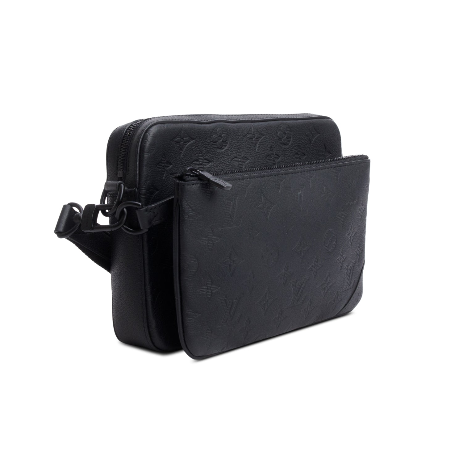 Louis Vuitton Black Monogram Shadow Embossed Calfskin Leather Trio Messenger Bag