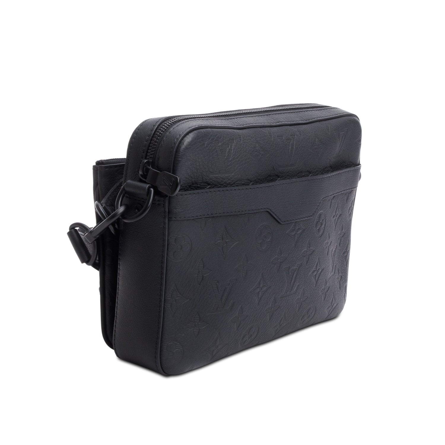 Louis Vuitton Black Monogram Shadow Embossed Calfskin Leather Trio Messenger Bag