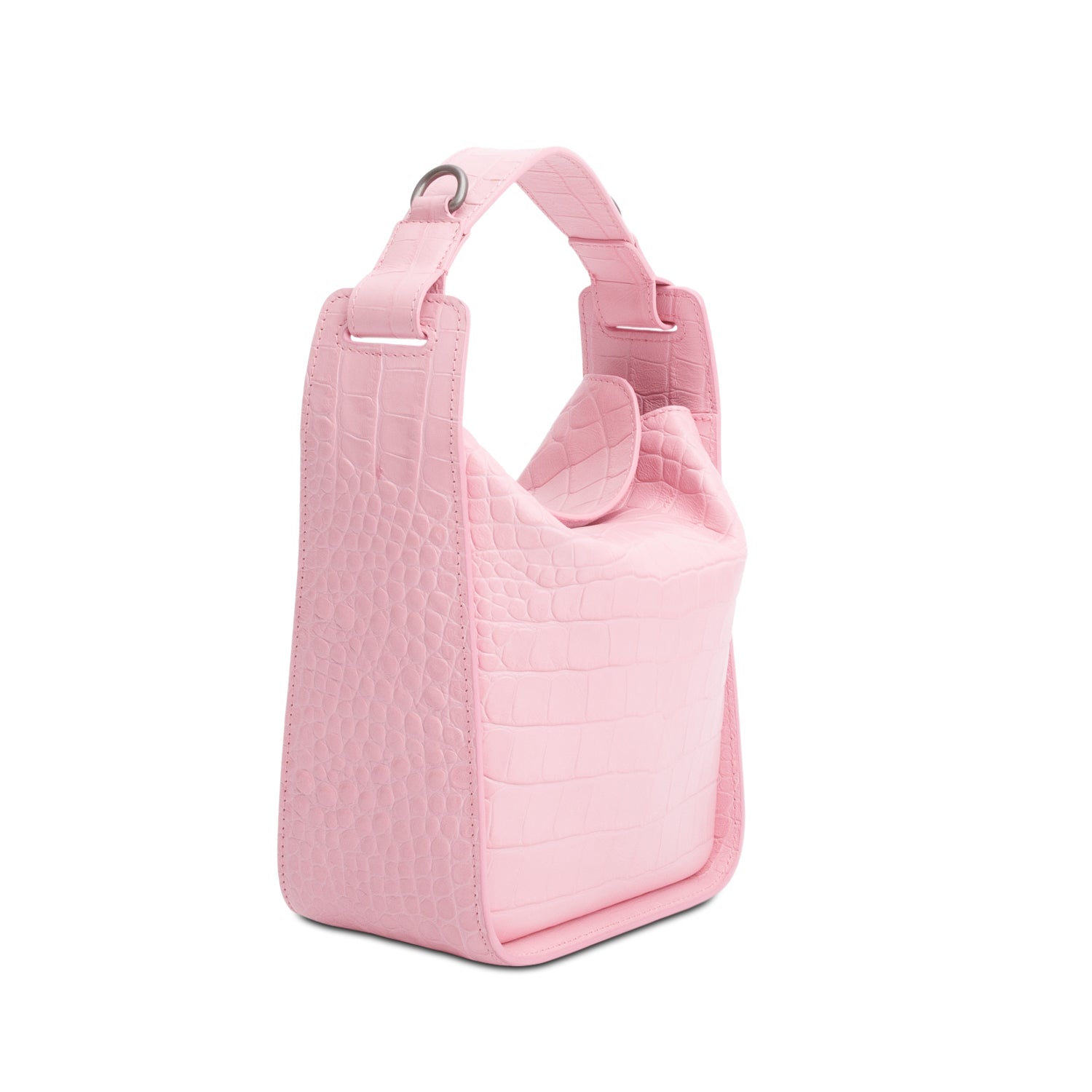 Balenciaga Pink Croc-Embossed Leather Tool 2.0 Small N/S Tote w/ Strap