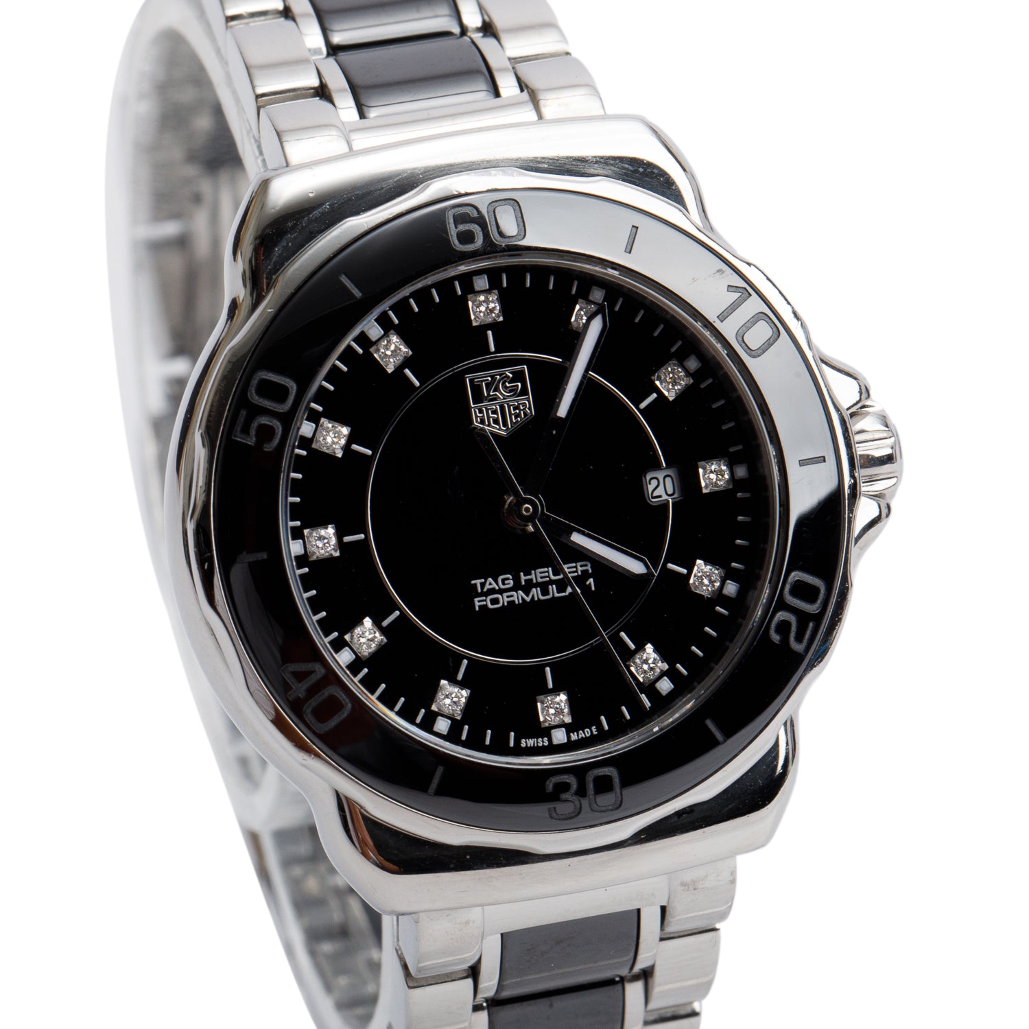 Tag Heuer Stainless Steel & Black Ceramic Formula 1 32 MM Quartz Watch Black Diamond Dial WAH1314 w/ Box & Papers