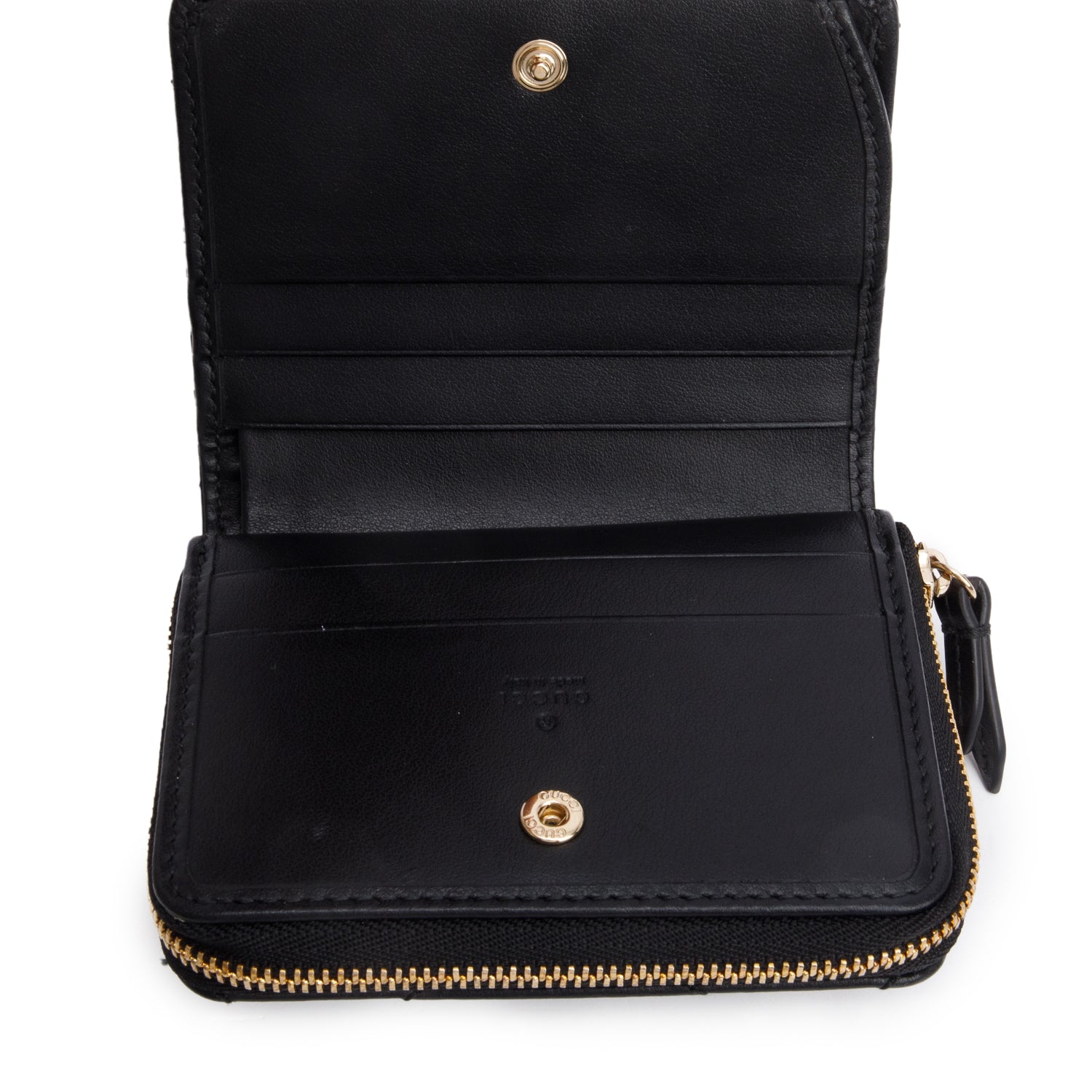 Gucci Black GG Marmont Matelasse Leather Compact Zip Mini Wallet w/ Box