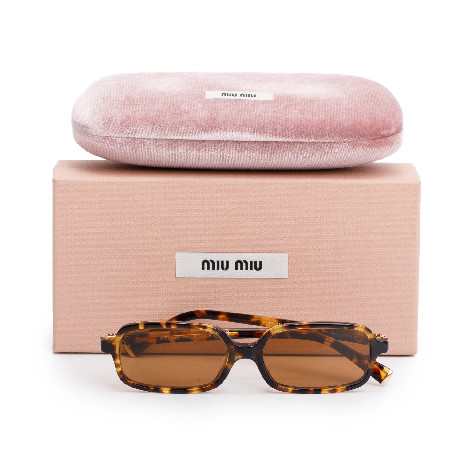 Miu Miu SMU 11Z-F Brown Tortoise Acetate Rectangular Sunglasses w/ Box & Case