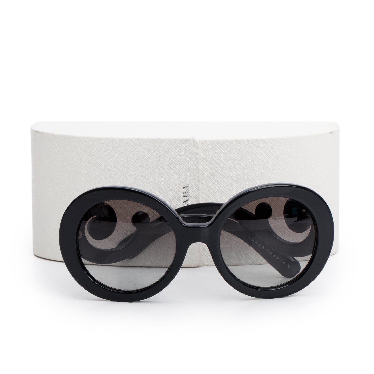 Prada SPR27N Black Acetate Classic Spiral Sunglasses w/ Case