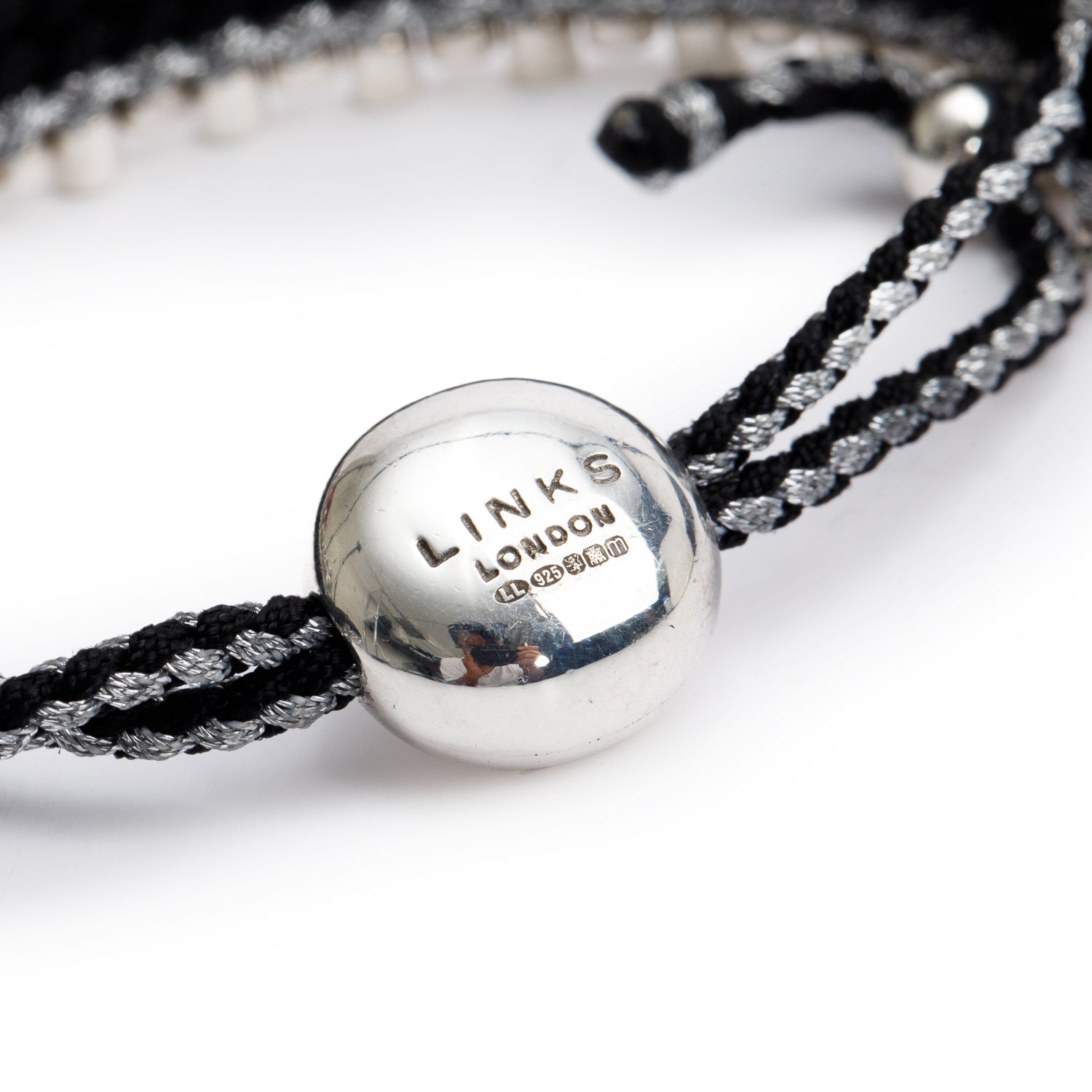 Links of London Sterling Silver Black & Silver Cord Friendship Bracelet