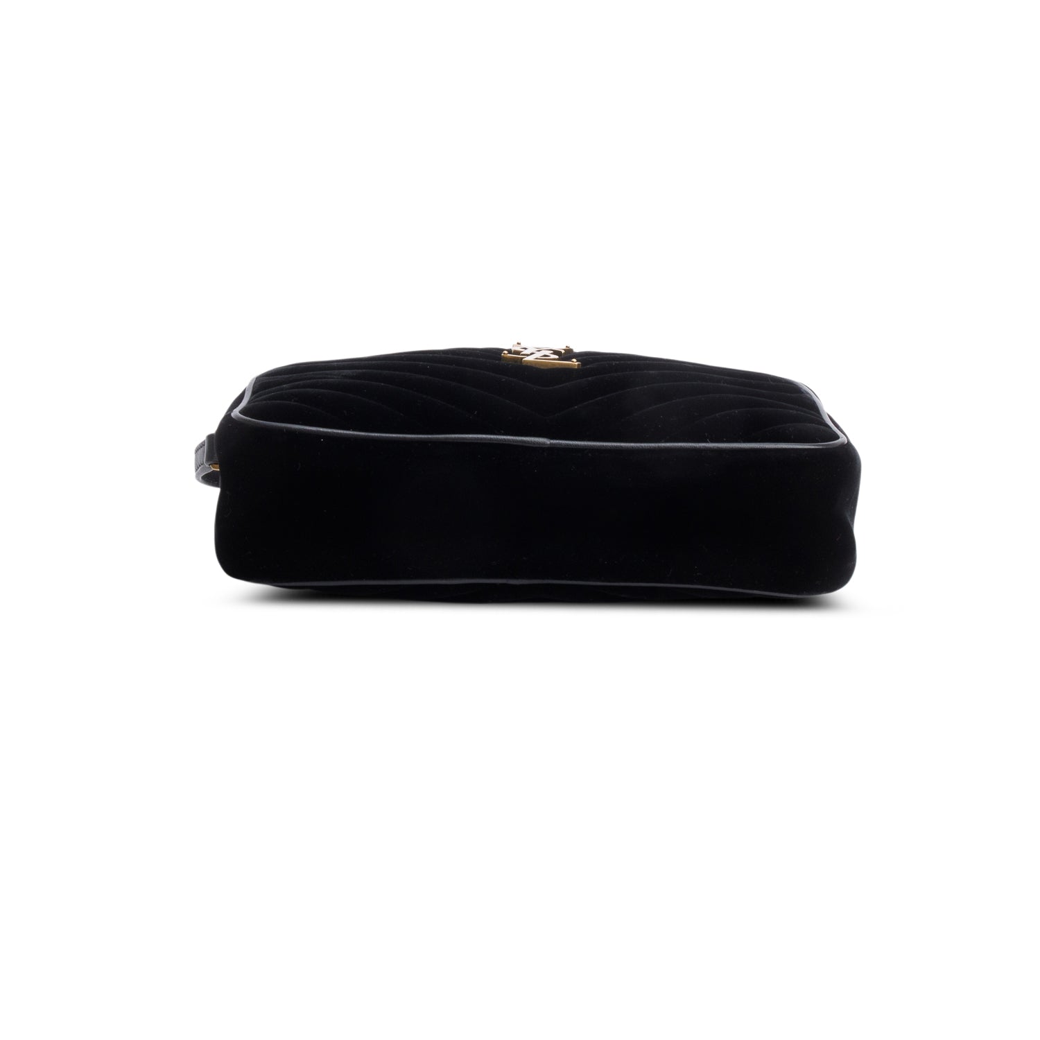 Saint Laurent Black Velvet Medium Lou Chevron Camera Bag w/ Box