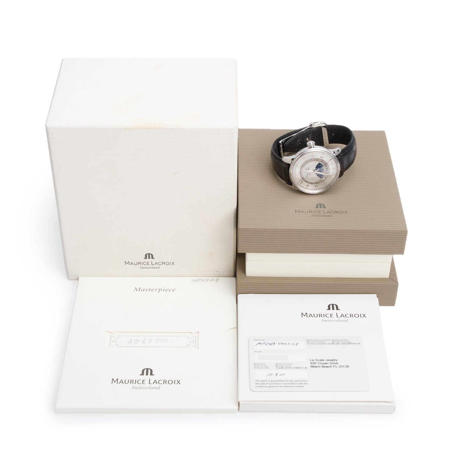 Maurice Lacroix Stainless Steel Masterpiece Phases de Lune 40 MM Automatic Watch w/ Box & Papers