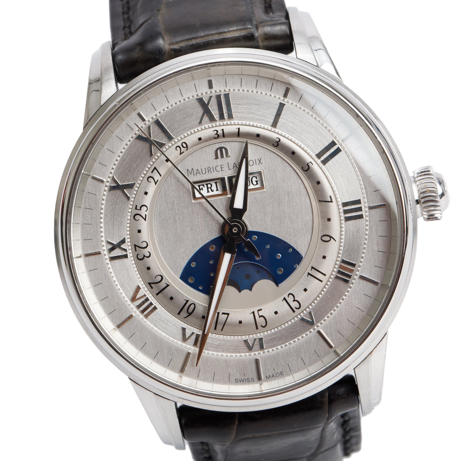 Maurice Lacroix Stainless Steel Masterpiece Phases de Lune 40 MM Automatic Watch w/ Box & Papers