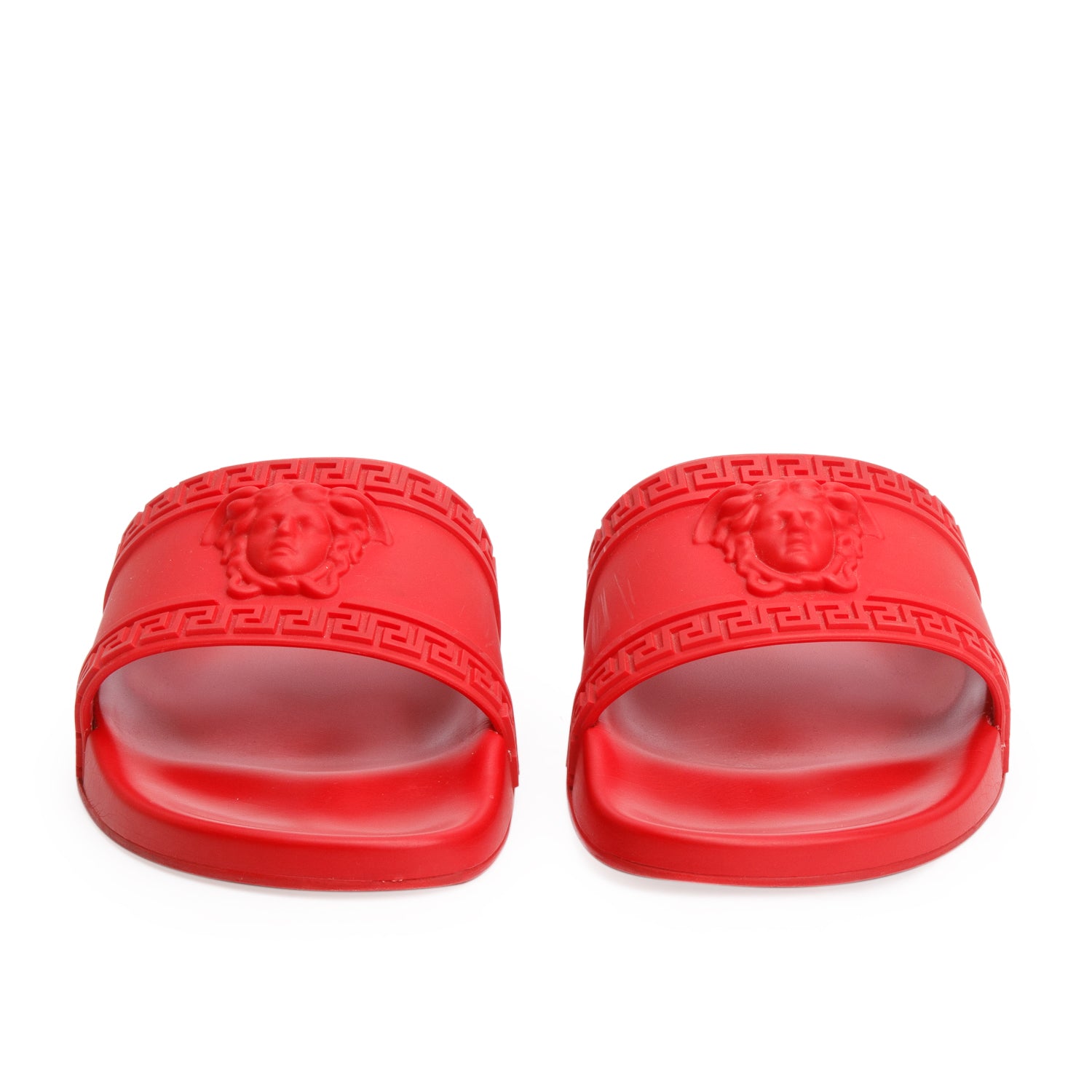 Versace Red Rubber Palazzo Pool Slides, Size 40.5 w/ Box