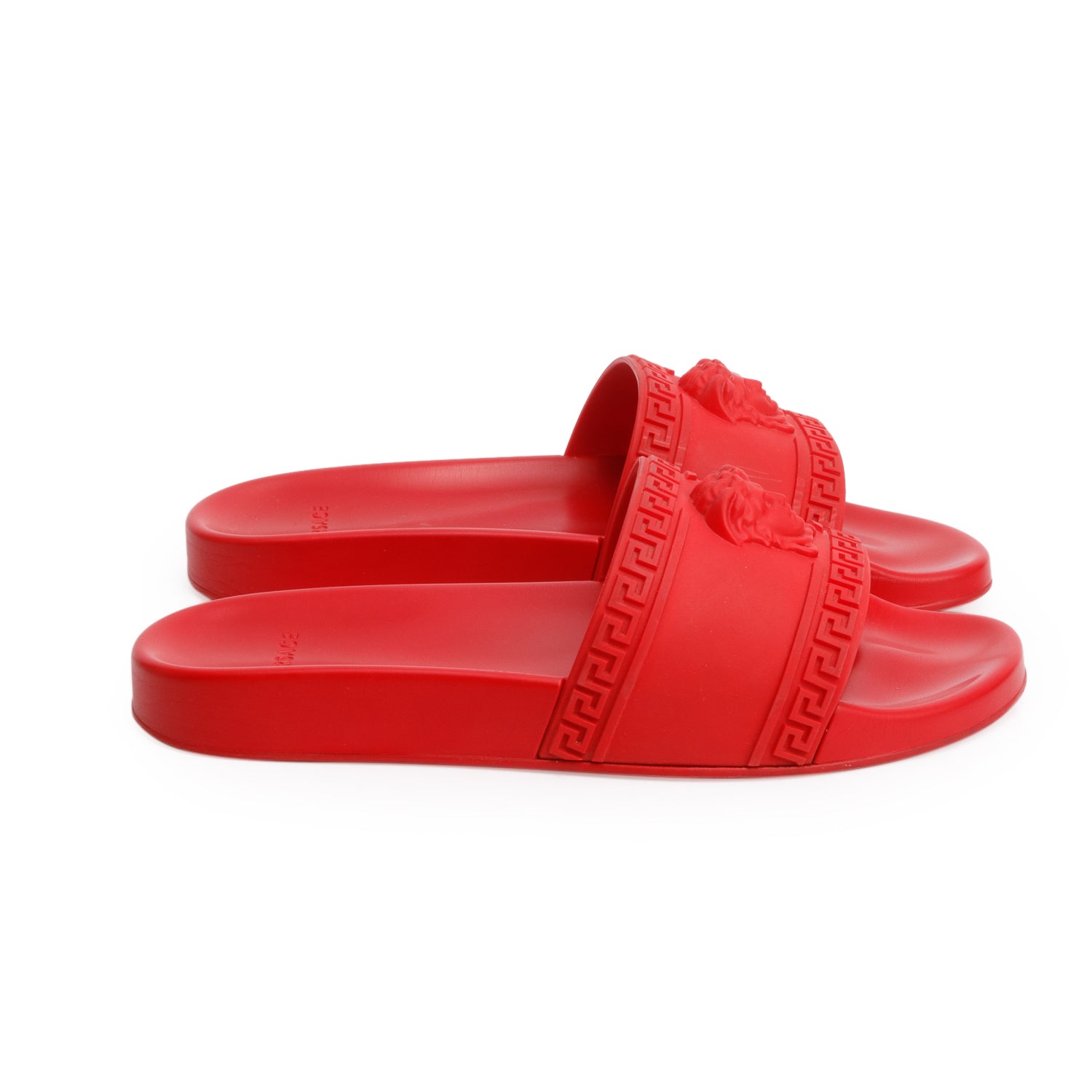 Versace Red Rubber Palazzo Pool Slides, Size 40.5 w/ Box