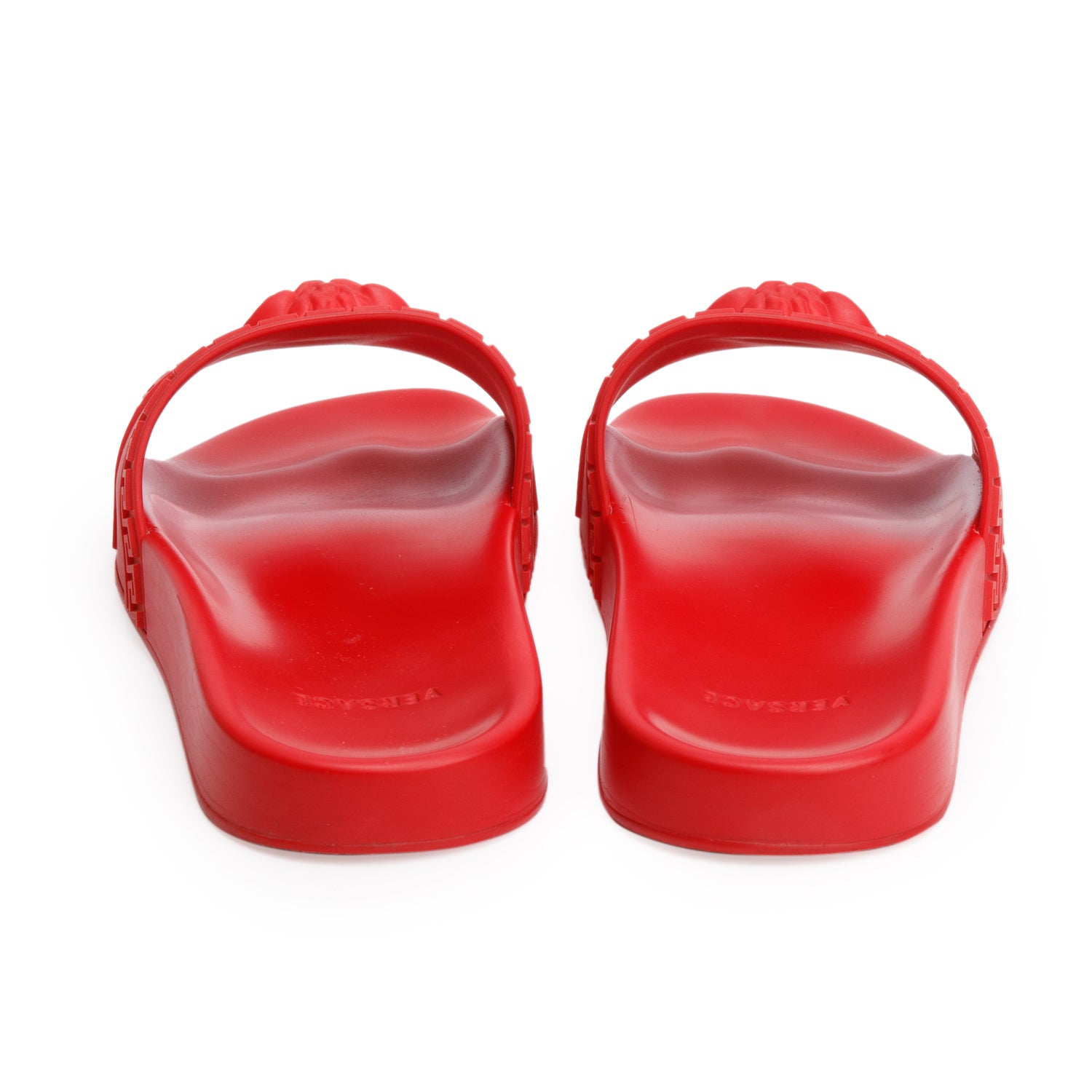 Versace Red Rubber Palazzo Pool Slides, Size 40.5 w/ Box