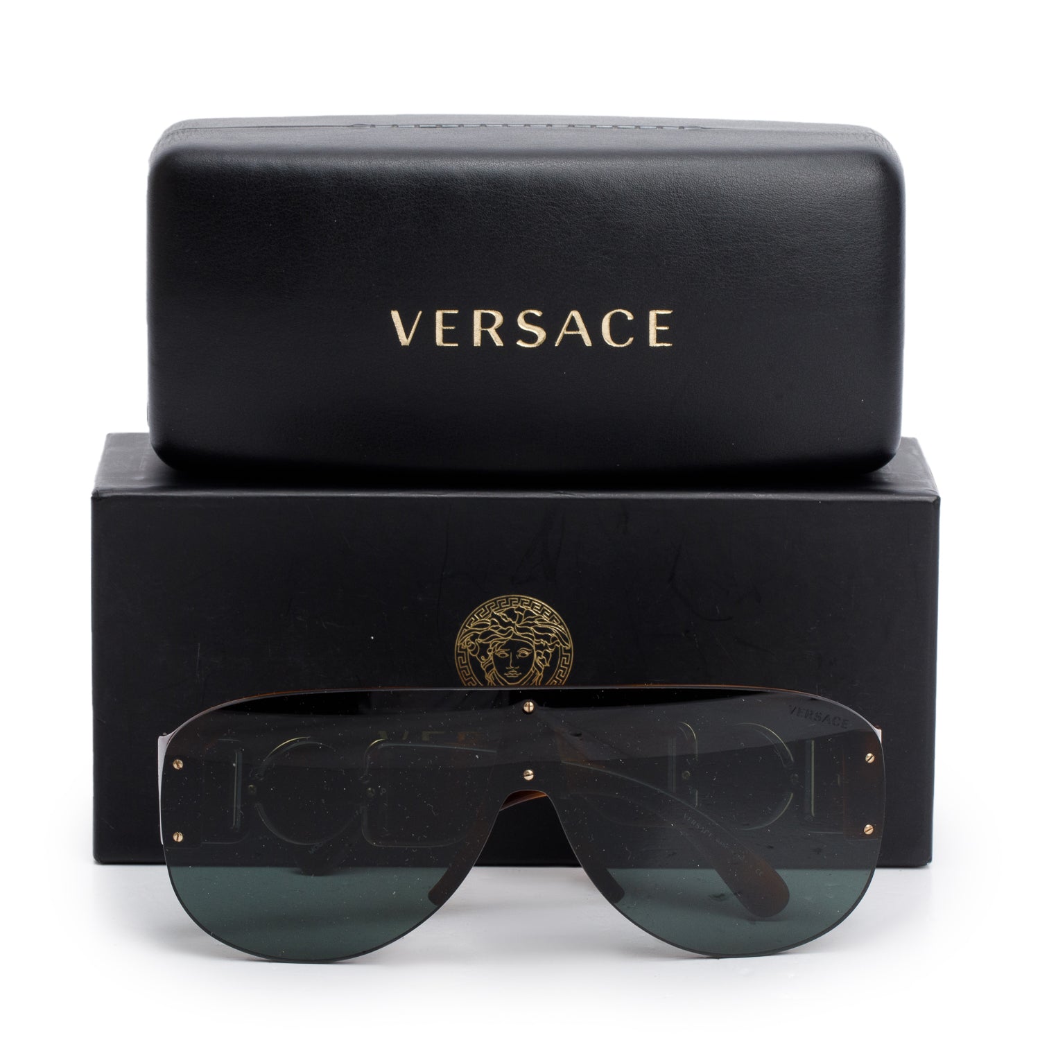 Versace 4391 Brown Havana Acetate Medusa Biggie Shield Sunglasses w/ Box & Case