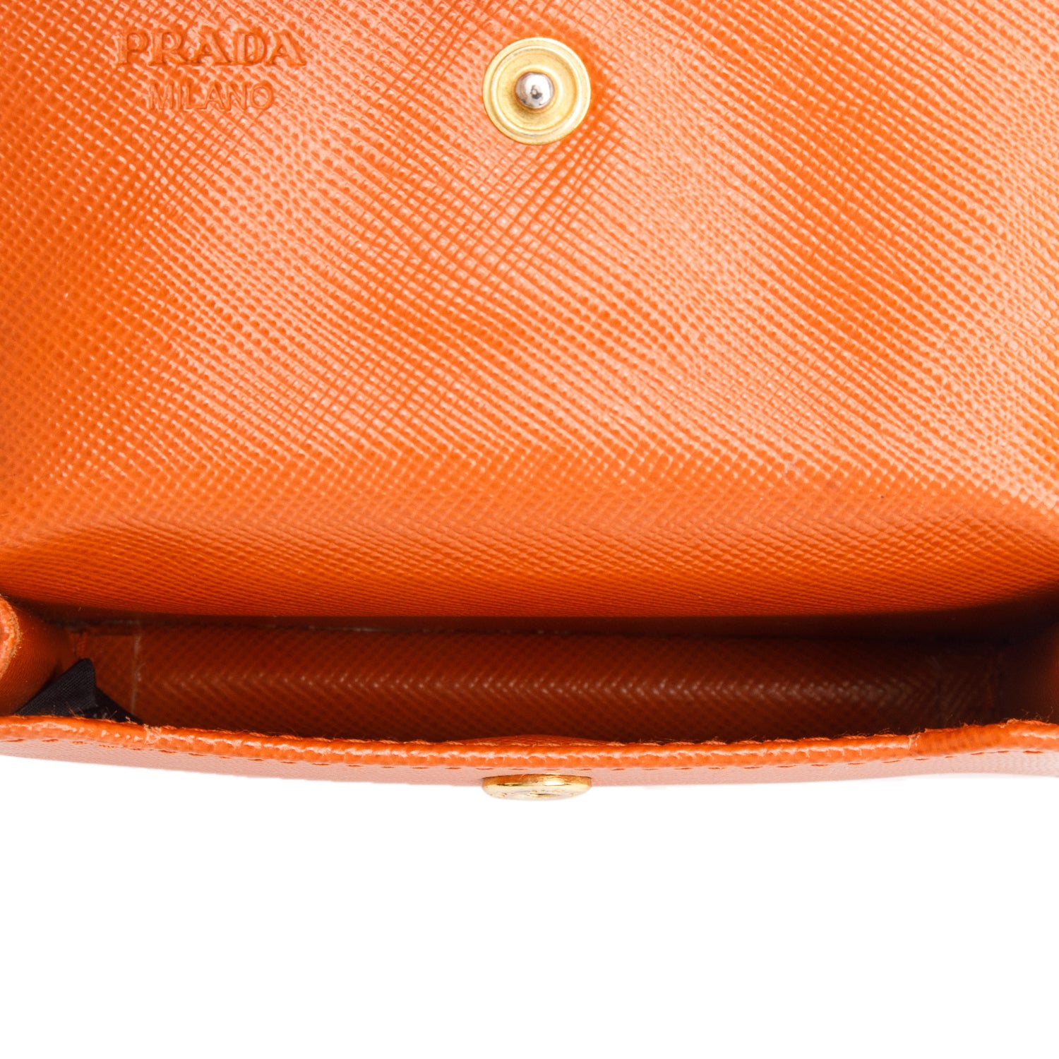 Prada Orange Saffiano Leather Flap Card Holder w/ Box & Authenticity Card