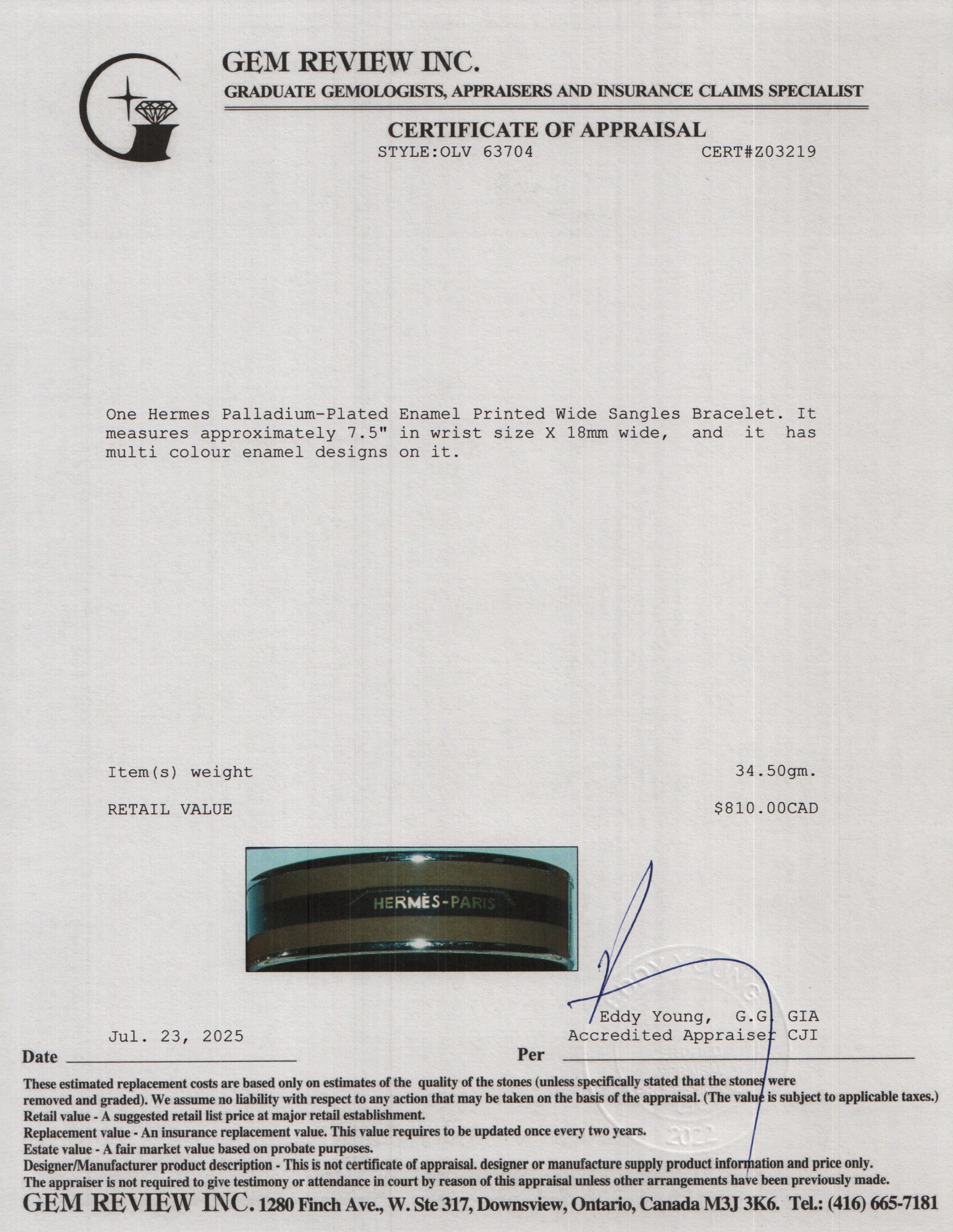 Hermes Palladium-Plated Enamel Printed Wide Sangles Bracelet