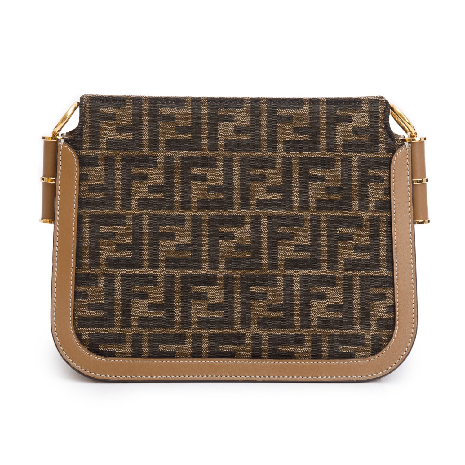 Fendi 2021 Brown FF Zucca Canvas Tan Leather Trim Medium Touch Shoulder Bag w/ Box