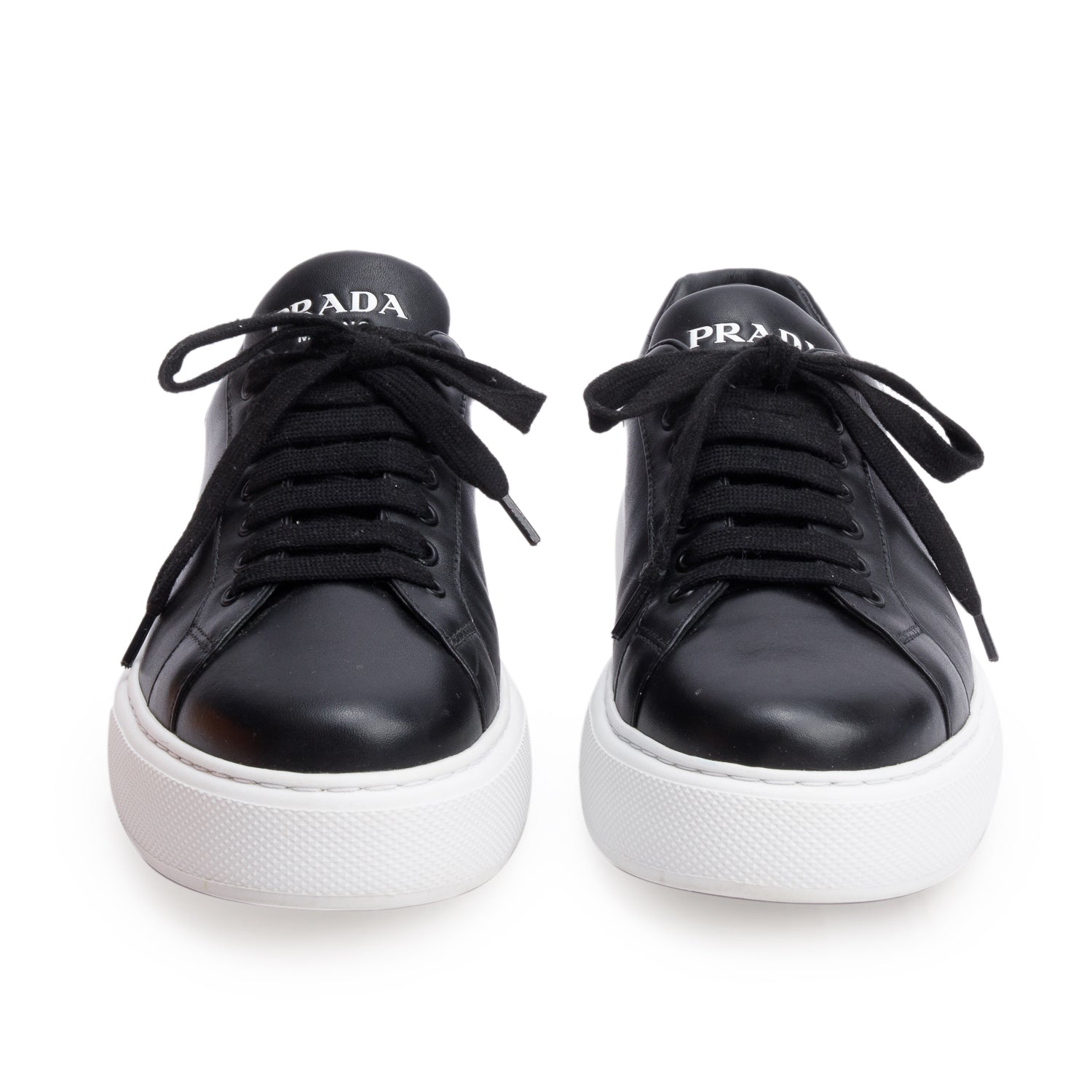 Prada 2022 Black Leather Platform Sneakers, Size 8 w/ Box & Receipt