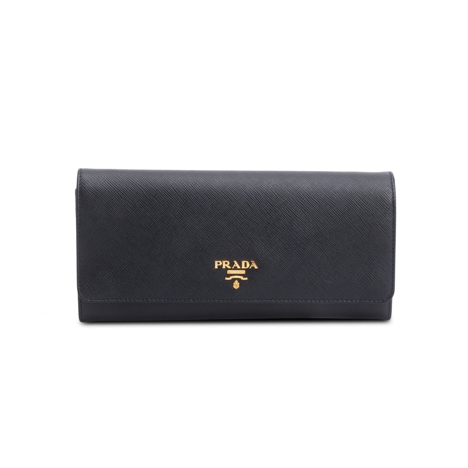Prada Black Saffiano Metal Continental Wallet on Chain w/ Authenticity Card