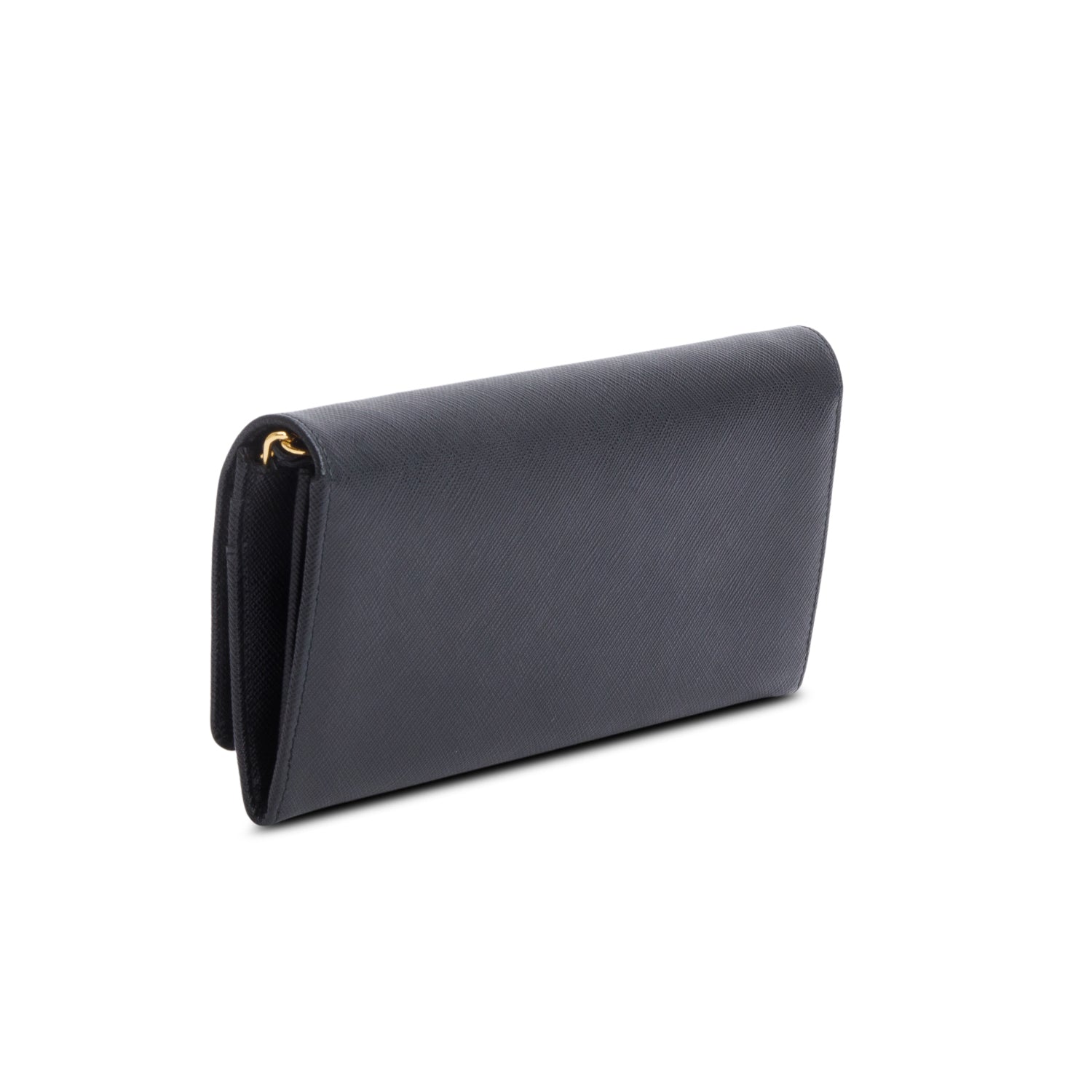 Prada Black Saffiano Metal Continental Wallet on Chain w/ Authenticity Card
