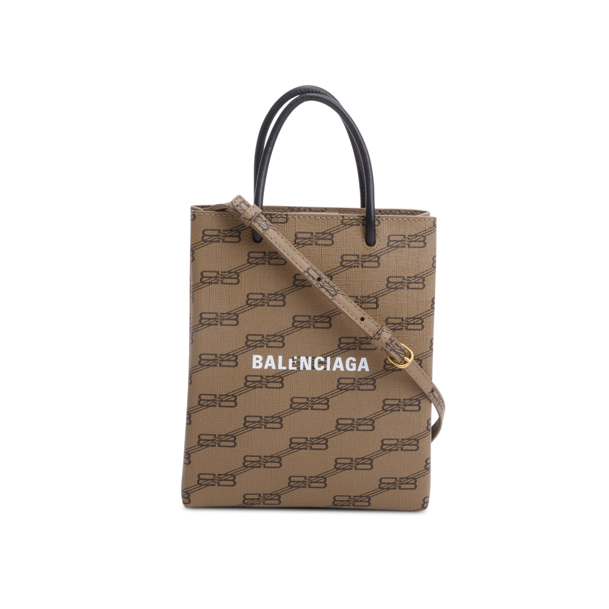 Balenciaga Brown Coated Canvas BB Monogram Print Tote Bag w/ Strap