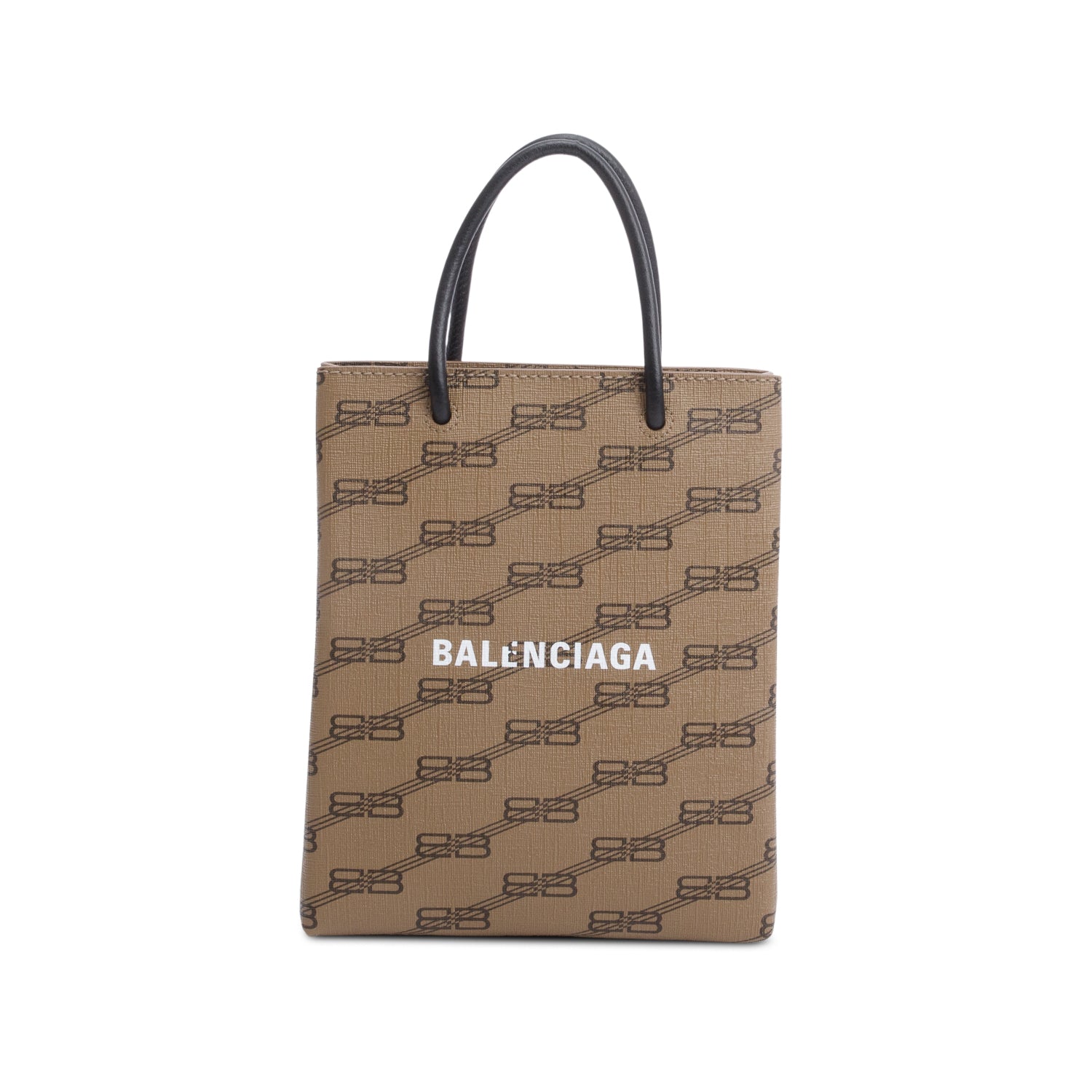 Balenciaga Brown Coated Canvas BB Monogram Print Tote Bag w/ Strap