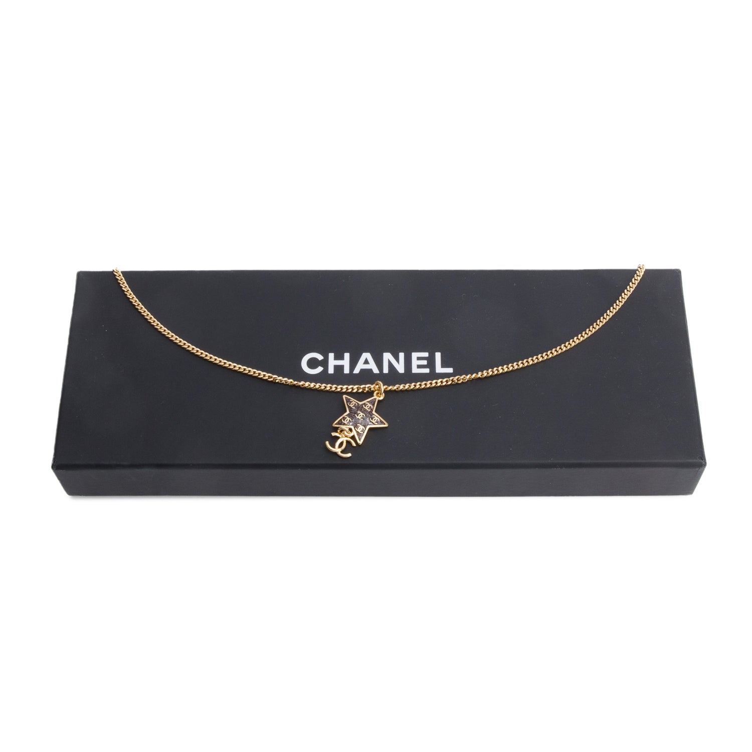 Chanel 2024 Gold-Plated Resin Glitter Star Pendant Necklace w/ Box & Receipt