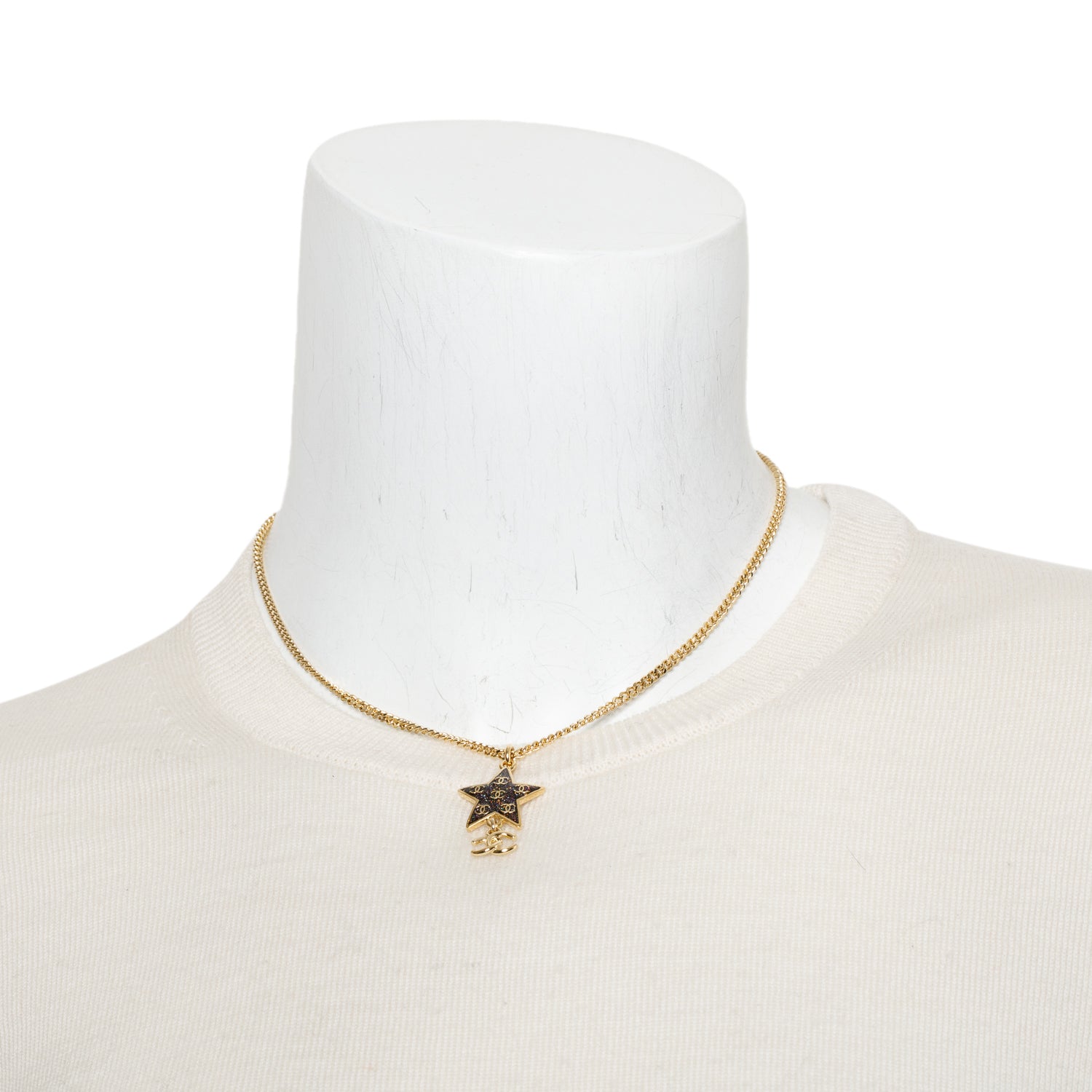 Chanel 2024 Gold-Plated Resin Glitter Star Pendant Necklace w/ Box & Receipt