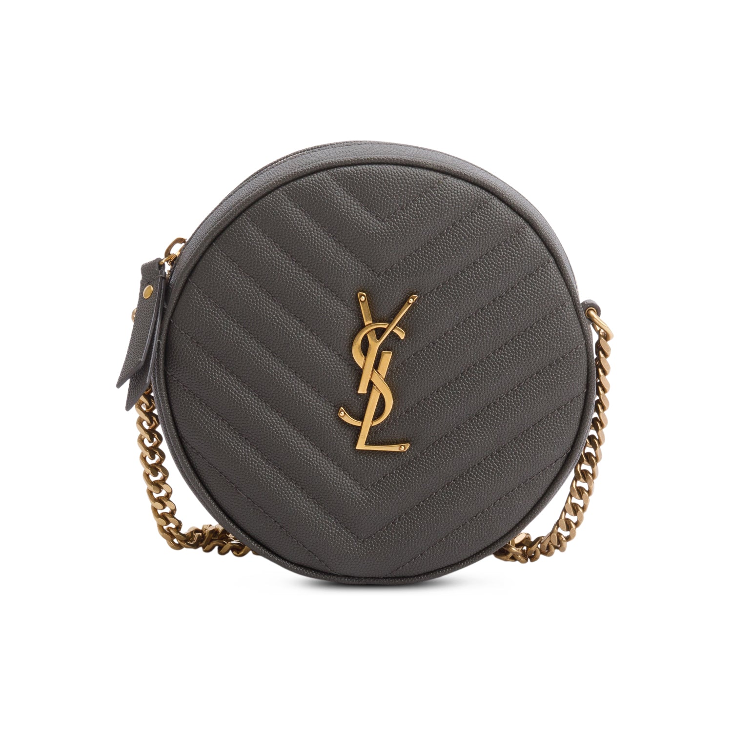 Saint Laurent 2020 Grey Matelasse Leather Chevron Quilted Round Camera Bag