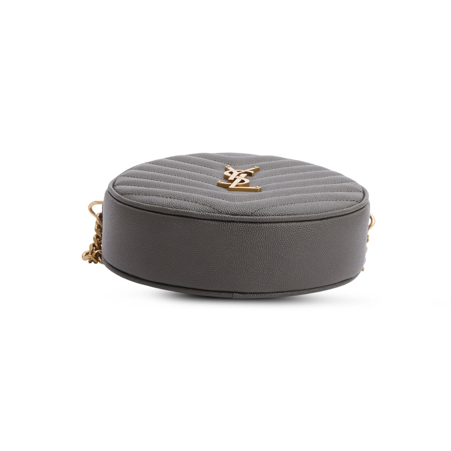 Saint Laurent 2020 Grey Matelasse Leather Chevron Quilted Round Camera Bag