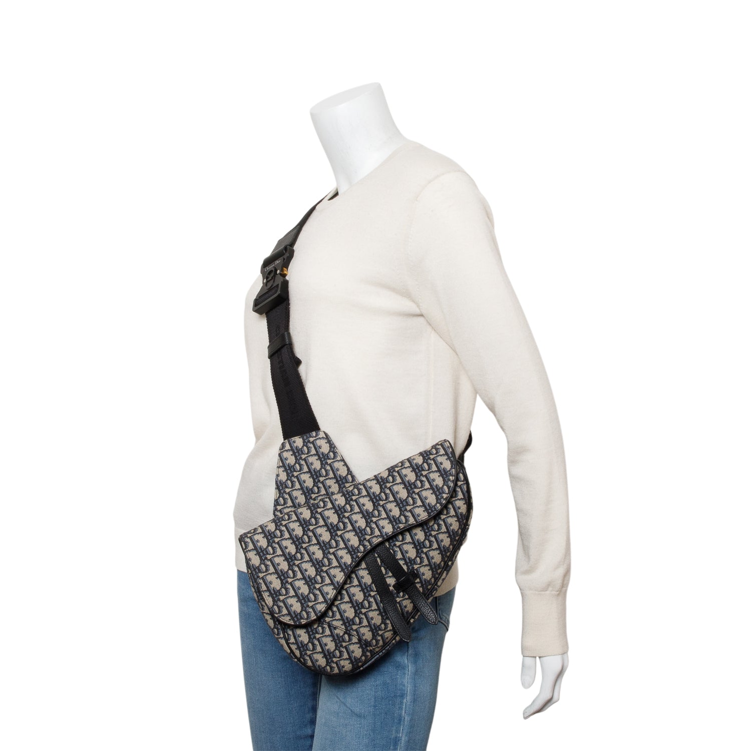 Christian Dior 2022 Navy Oblique Canvas Jacquard Saddle Bag w/ Box
