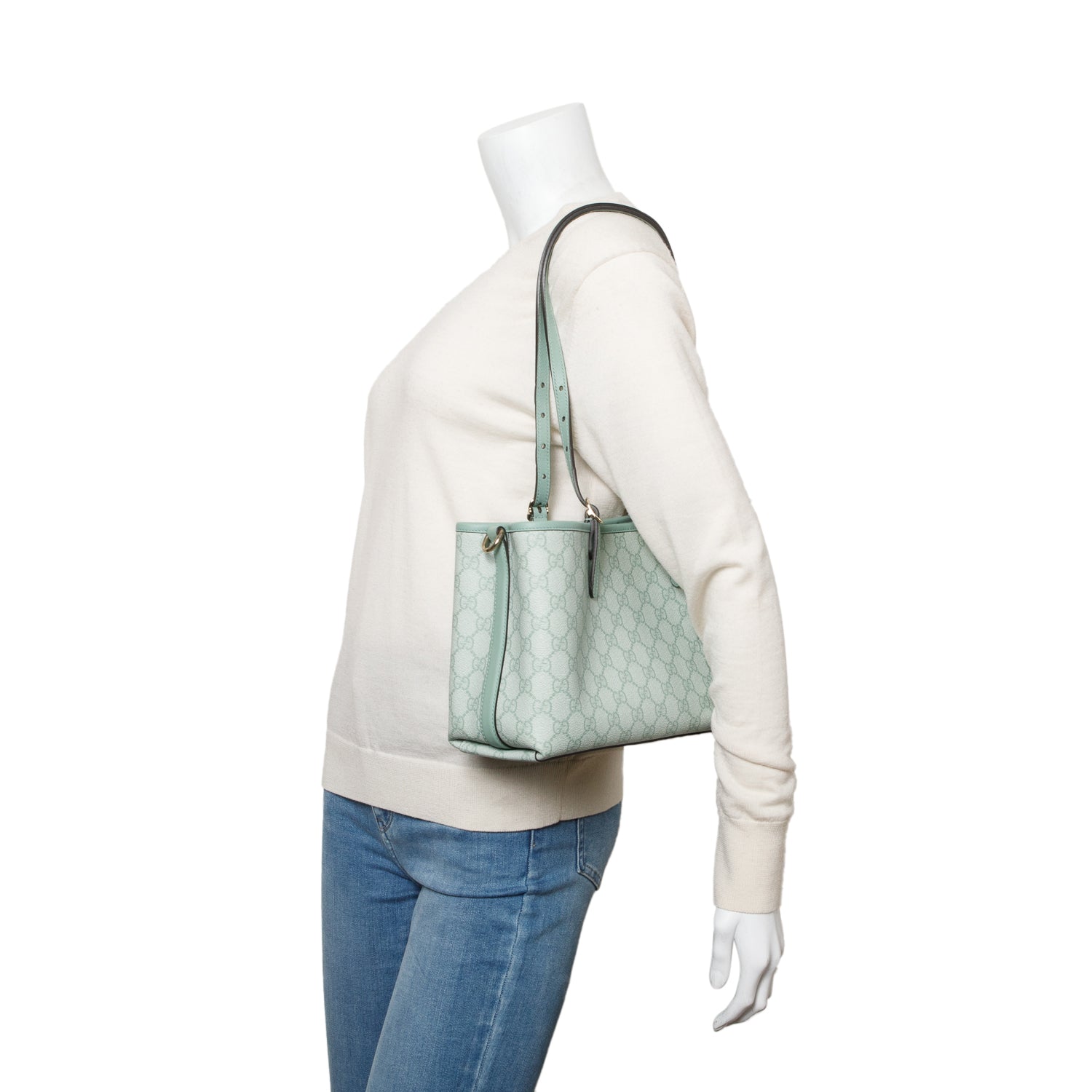 Gucci Sage Coated Canvas GG Emblem Medium Tote Bag