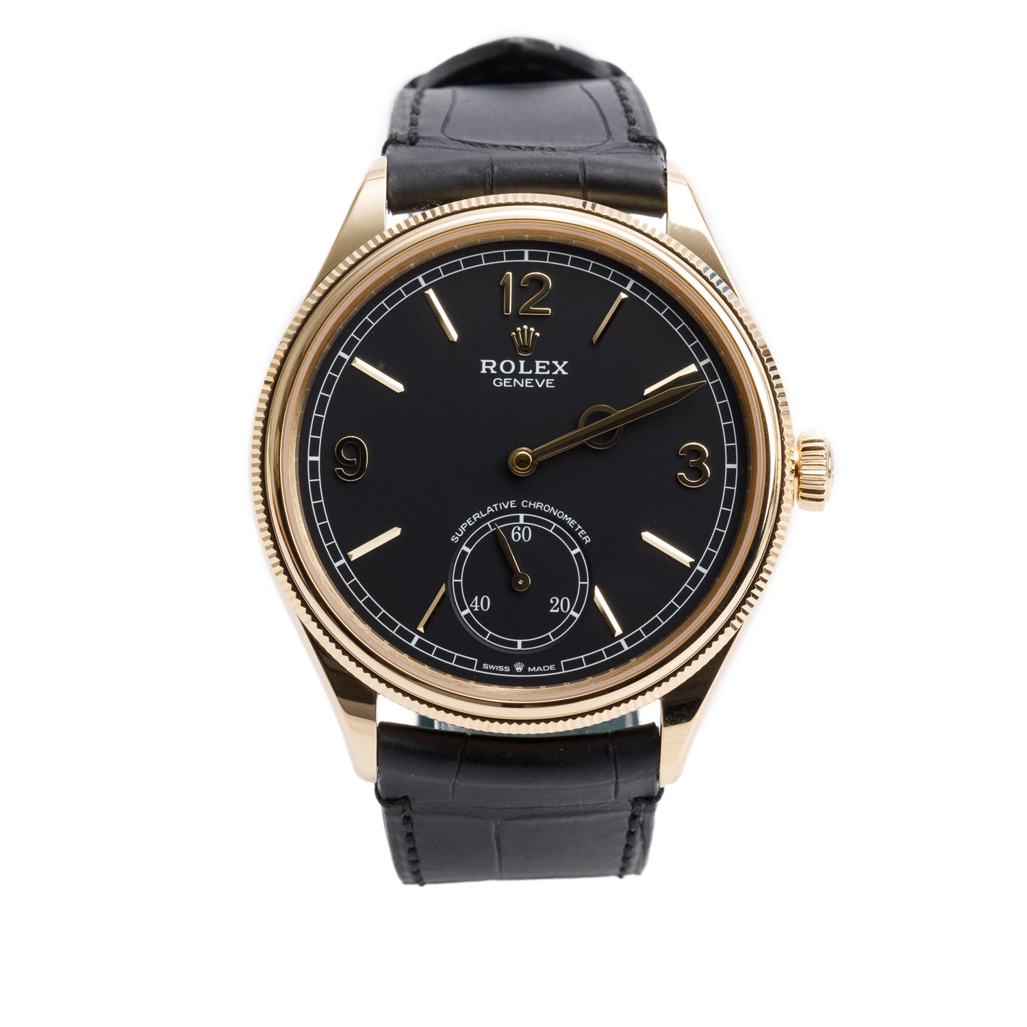 Rolex 2024 18k Yellow Gold 1908 39 MM Automatic Watch Black Dial 52508 w/ Box & Papers