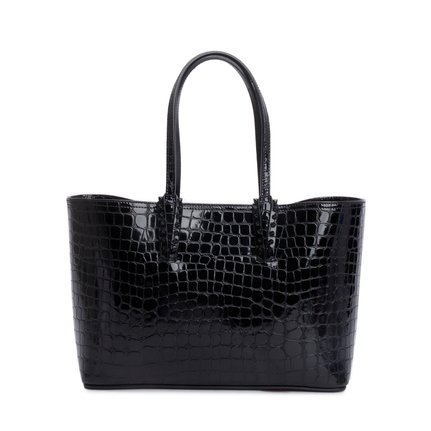 Christian Louboutin Black Alligator Embossed Calf Leather Spike Small Cabarock Tote Bag w/ Pouch