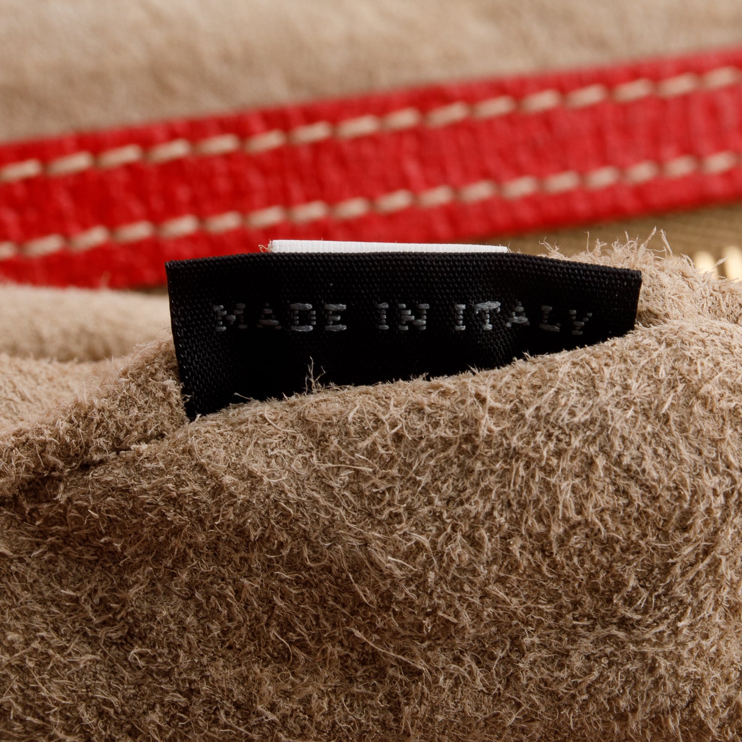 Prada Neutral Canvas Red Leather Trim Frame Tote