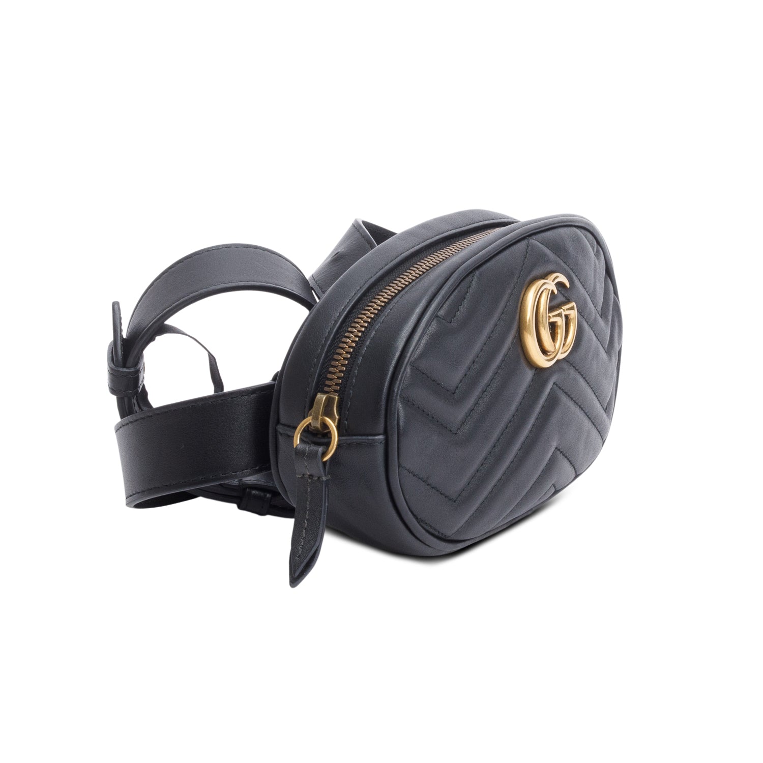 Gucci Black GG Marmont Matelasse Leather Belt Bag, Size 75