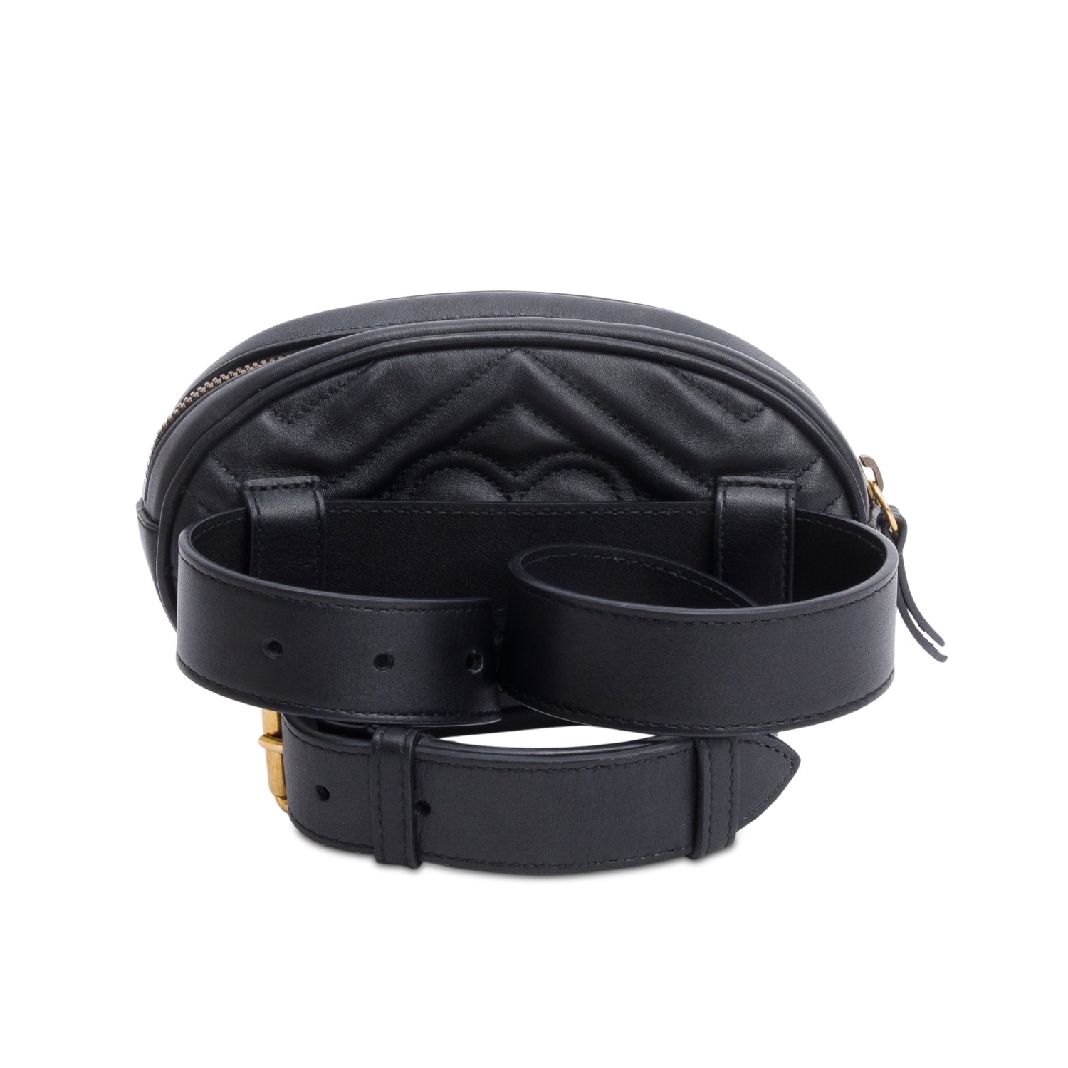 Gucci Black GG Marmont Matelasse Leather Belt Bag, Size 75