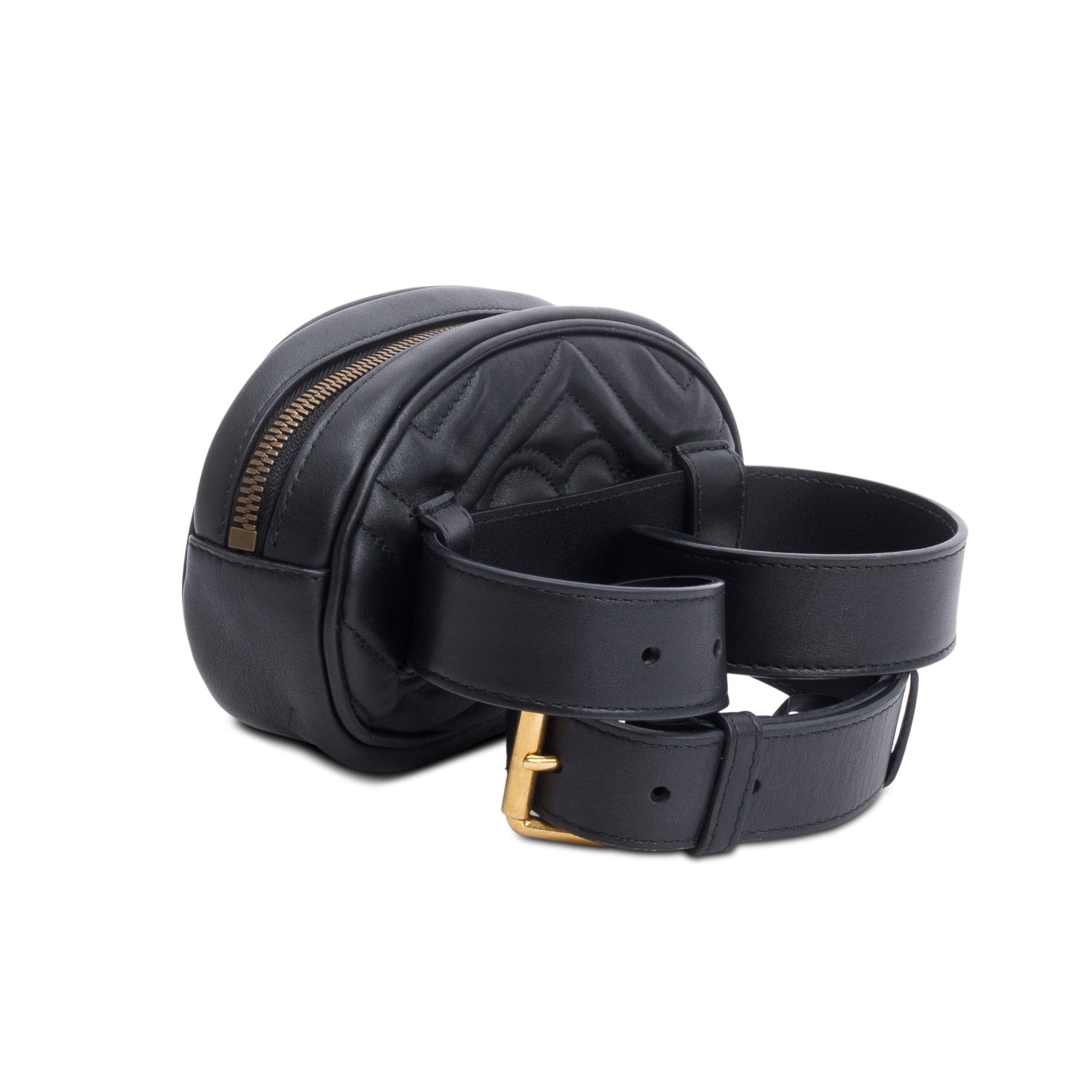 Gucci Black GG Marmont Matelasse Leather Belt Bag, Size 75