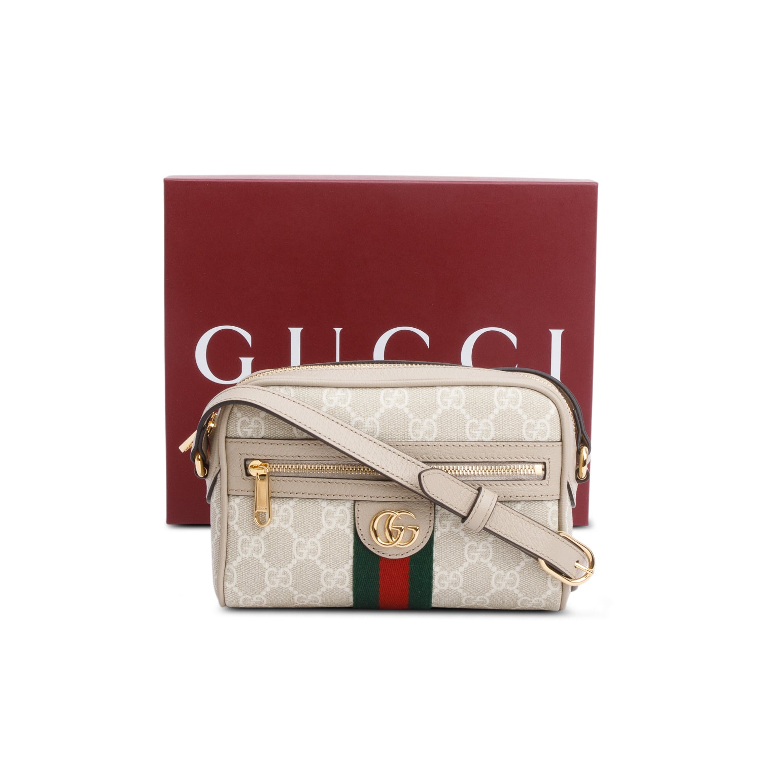 Gucci Beige GG Supreme Web Mini Ophidia Crossbody Bag w/ Box