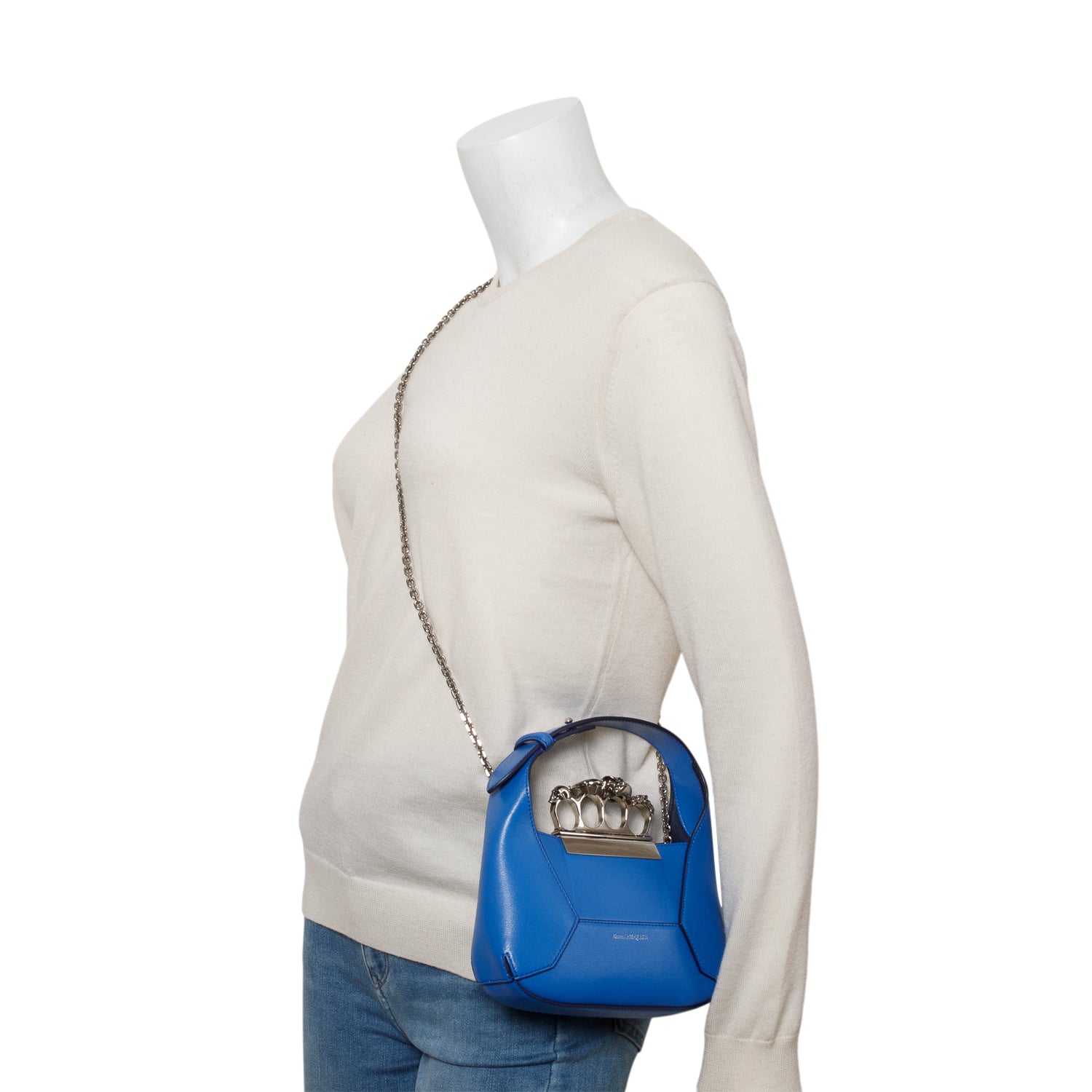 Alexander McQueen Blue Leather The Jewelled Mini Hobo Bag w/ Strap