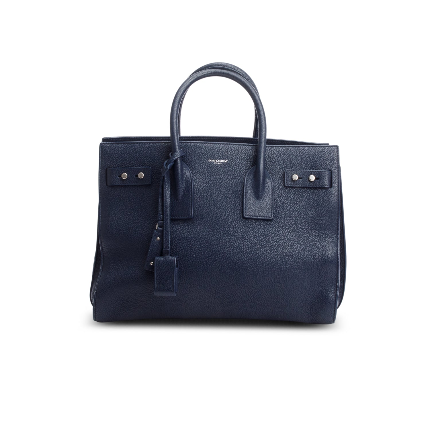 Saint Laurent Navy Supple Grained Leather Small Sac De Jour w/ Strap