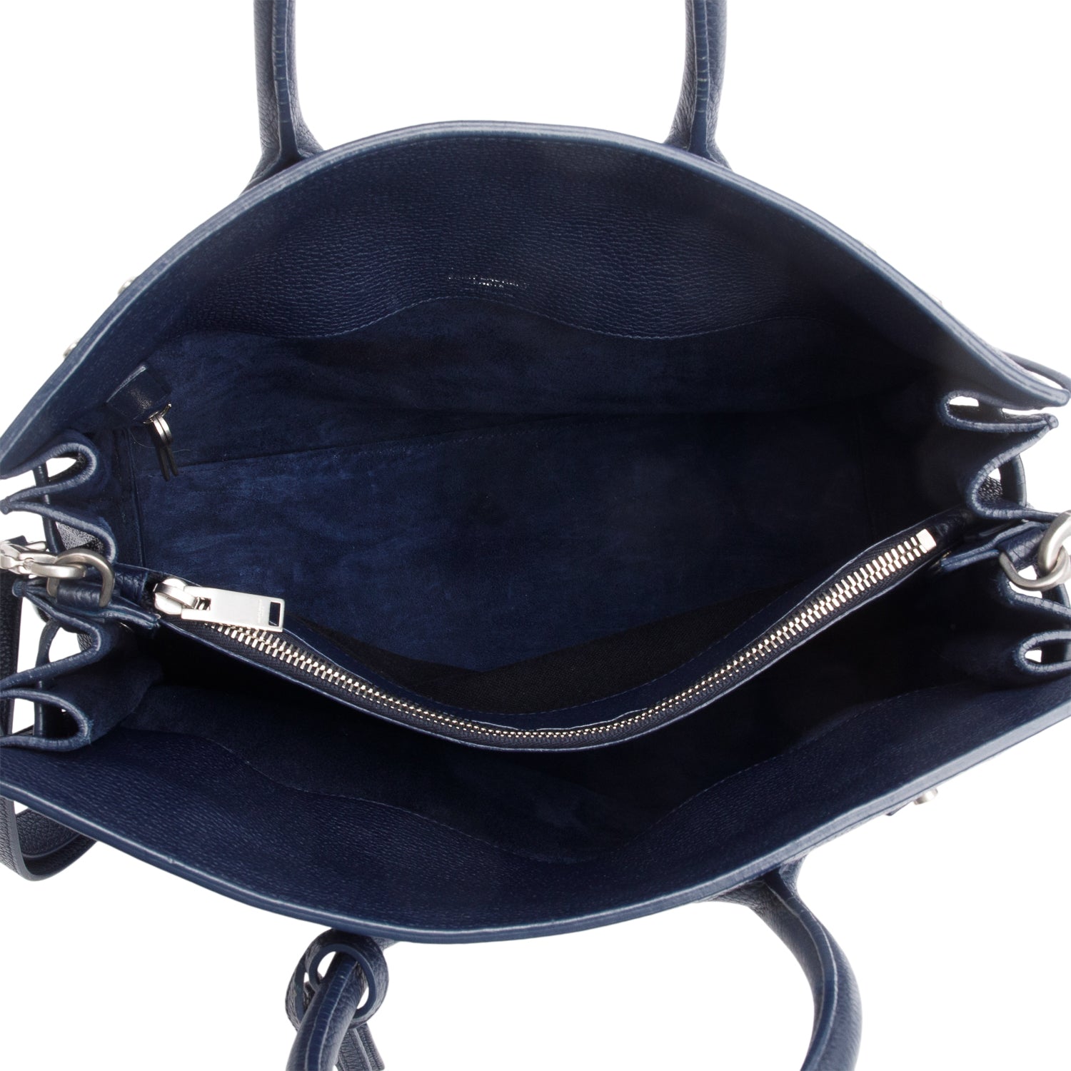 Saint Laurent Navy Supple Grained Leather Small Sac De Jour w/ Strap