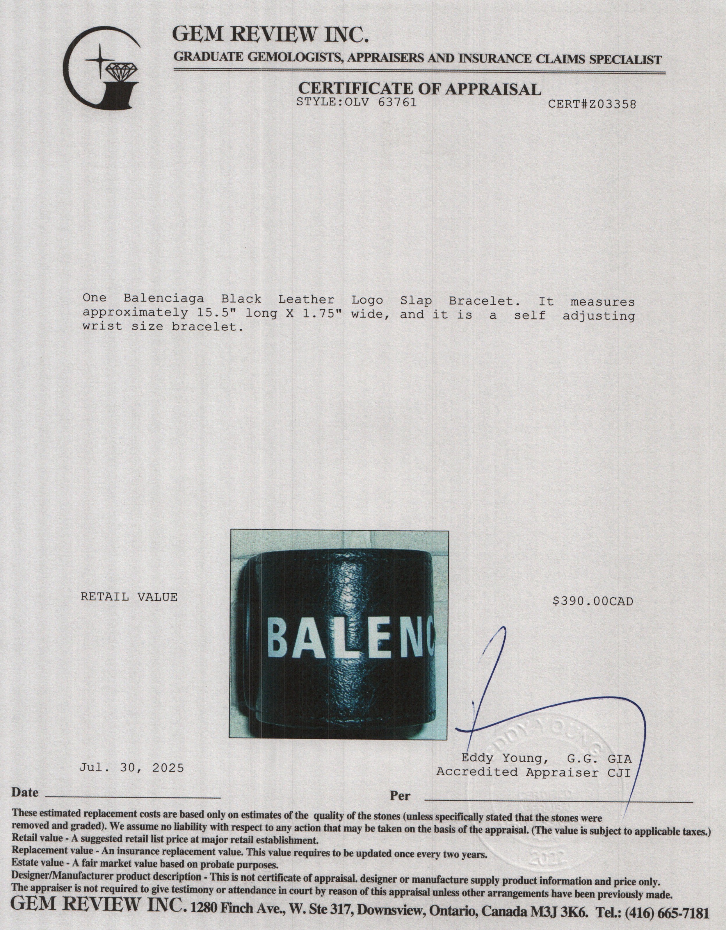 Balenciaga Black Leather Logo Slap Bracelet