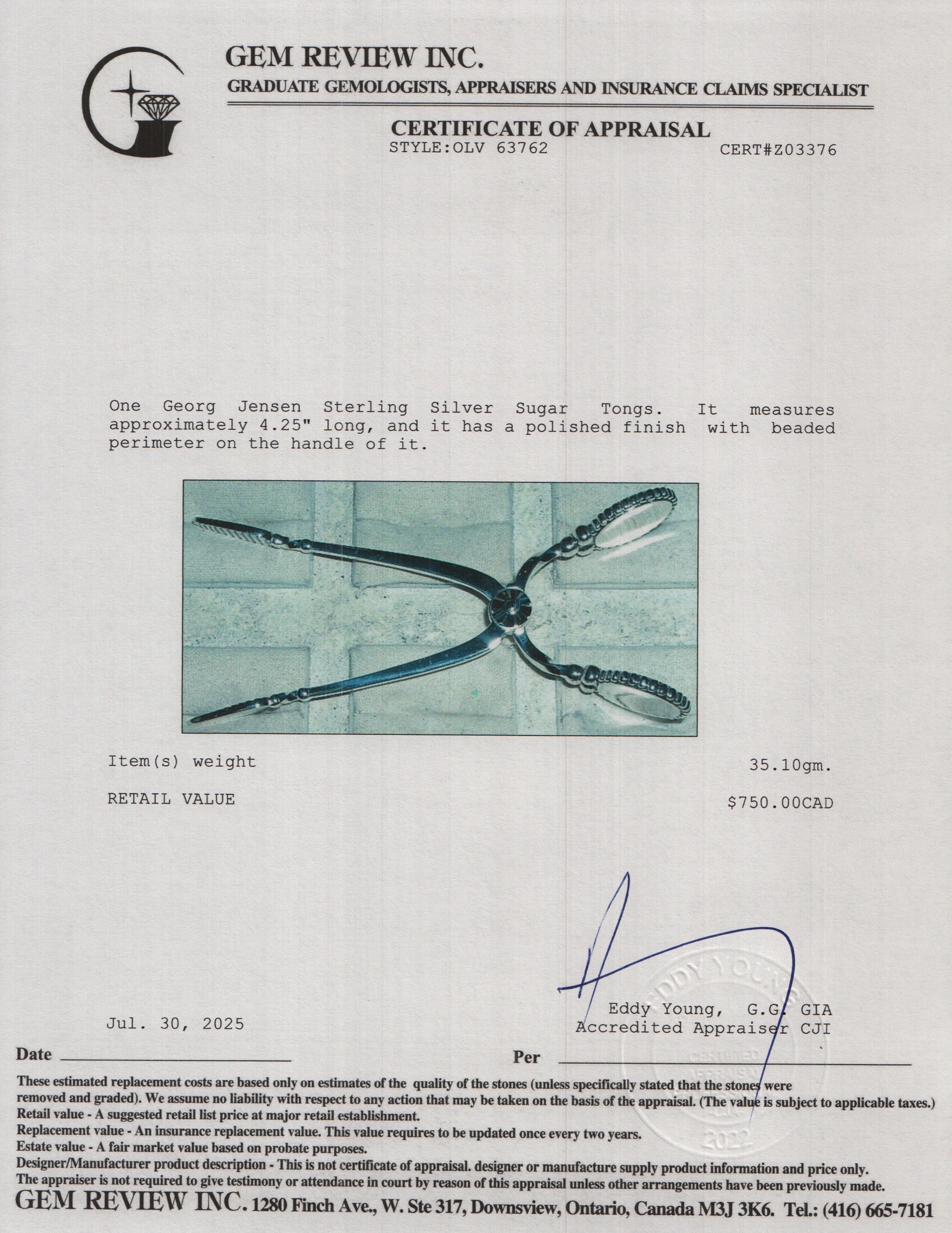 Georg Jensen Sterling Silver Sugar Tongs